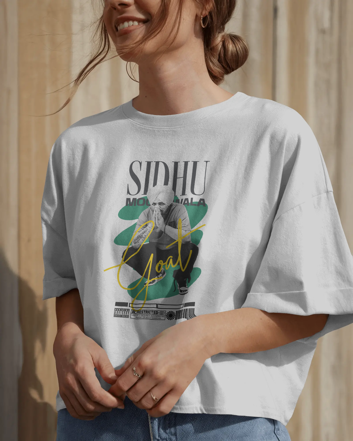 Premium Oversized SIDHU MOOSEWALA GOAT White T-shirt
