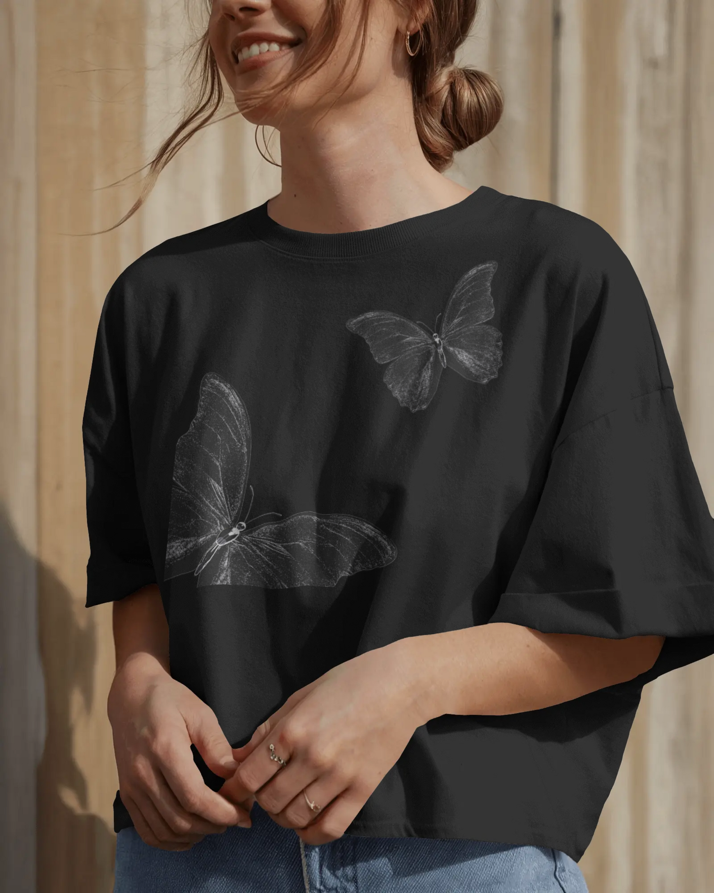 Premium Butterfly Sketch Oversized Black T-shirt