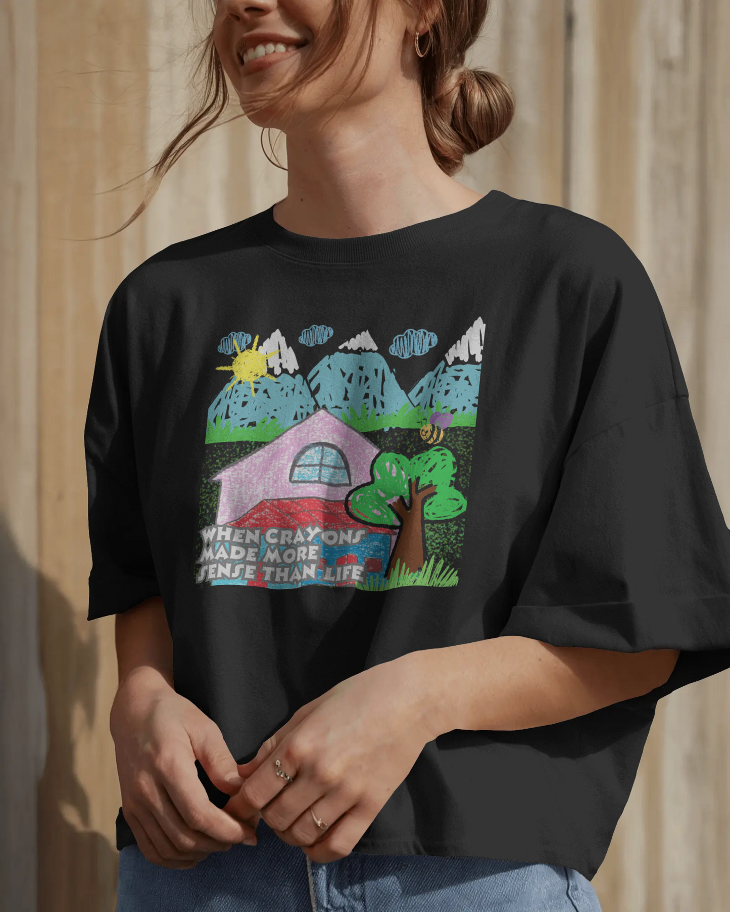 Premium Crayon Art Oversized T-Shirt | Childhood Nostalgia