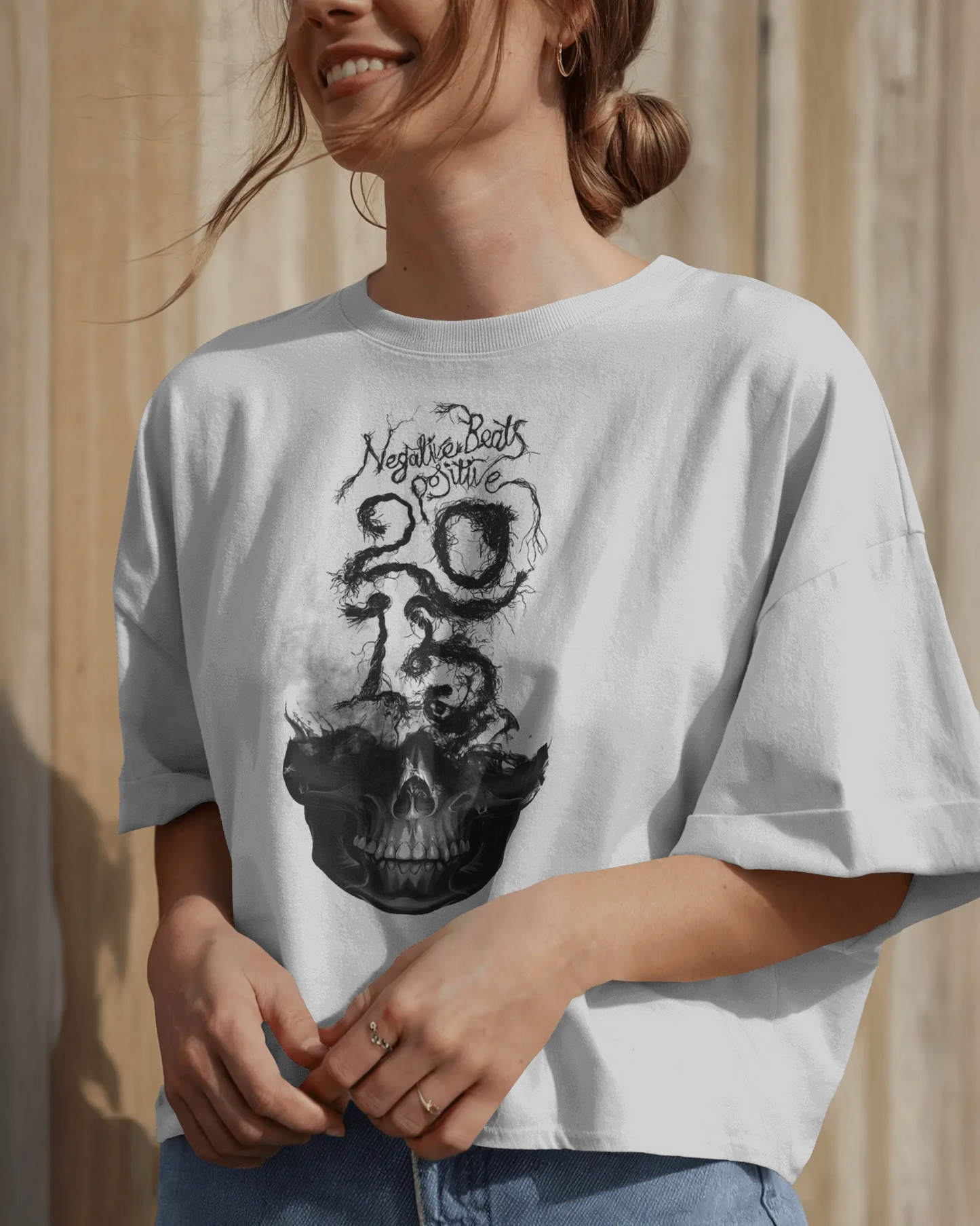 Premium Negative Beats Positive 2023 Skull Oversized T-shirt