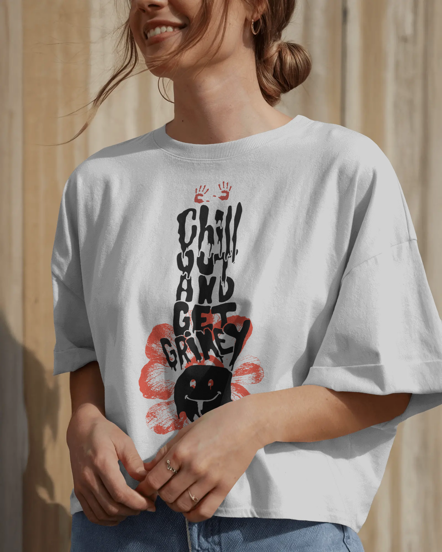 Premium Chill Out & Get Grimey Oversized Graphic T-Shirt