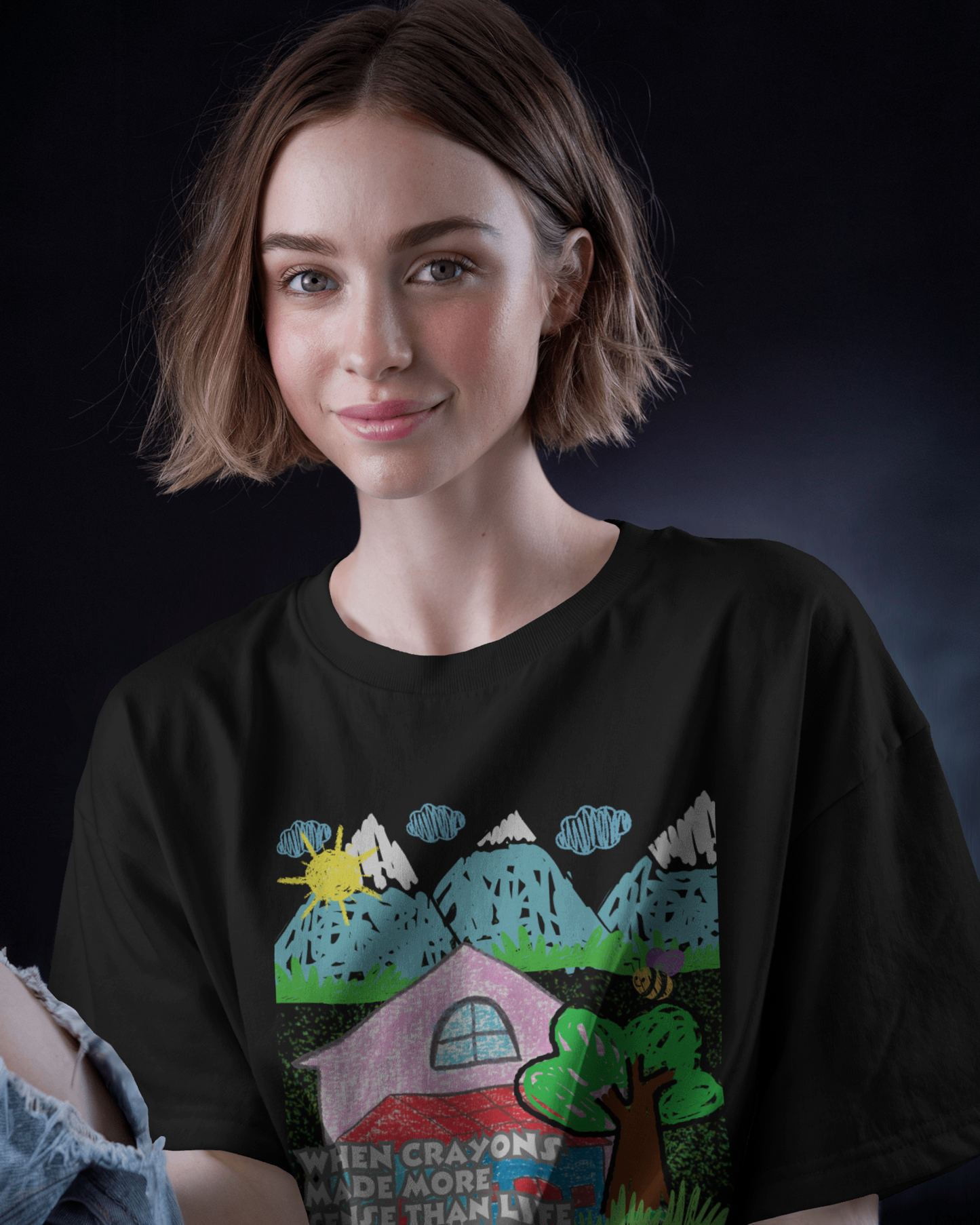 Premium Crayon Art Oversized T-Shirt | Childhood Nostalgia