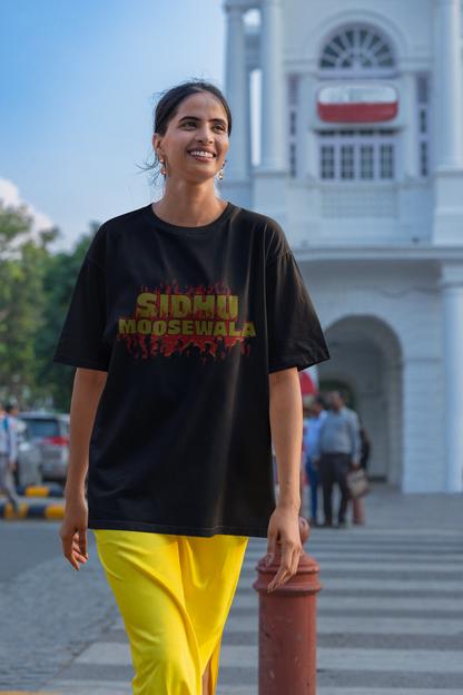 Premium Oversized Sidhu Moosewala Flame Graphic T-Shirt