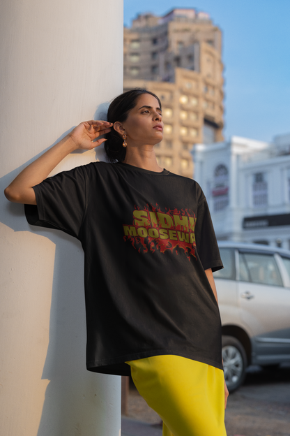 Premium Oversized Sidhu Moosewala Flame Graphic T-Shirt