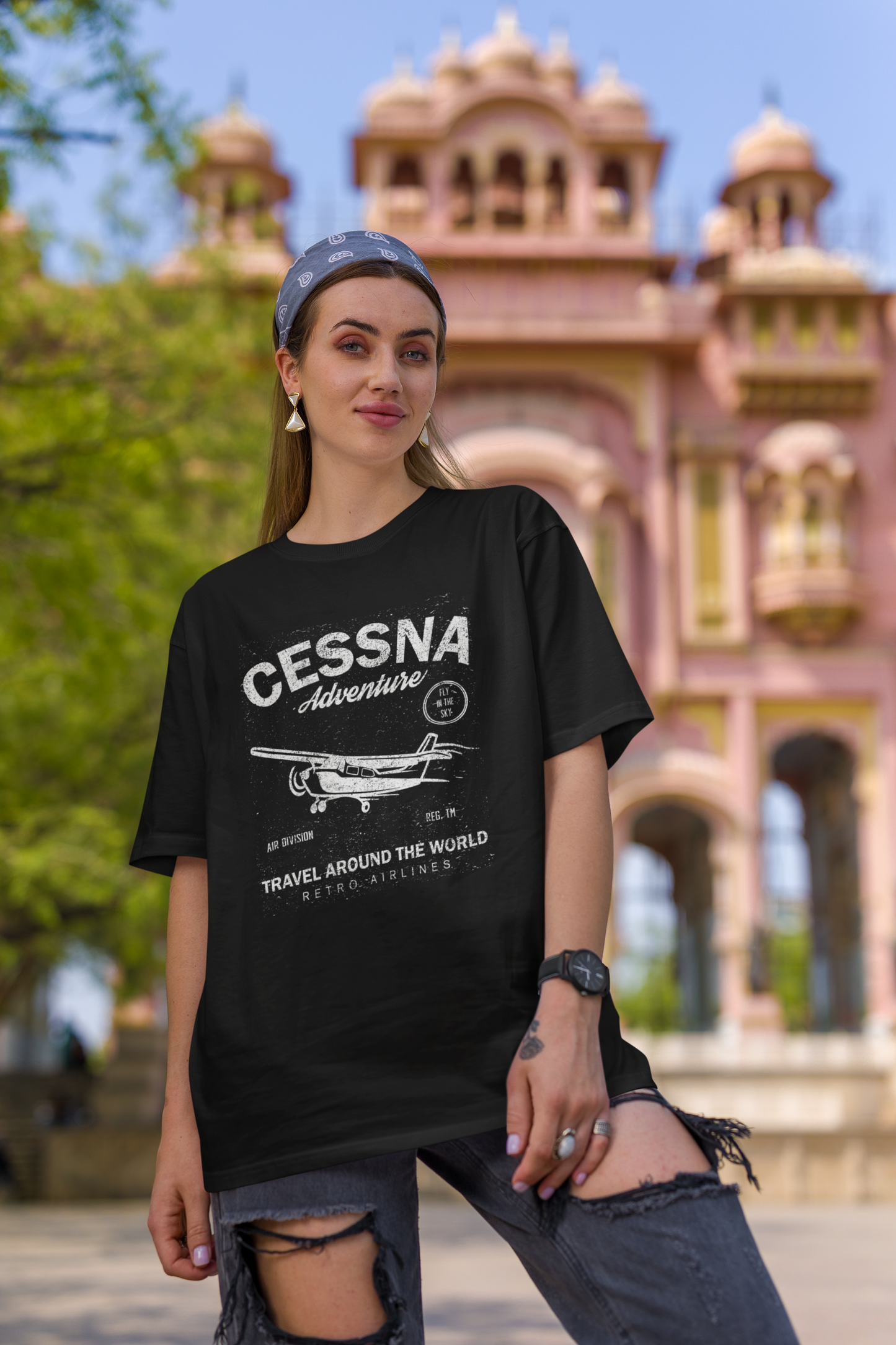 Premium Cessna Adventure Oversized Aviation T-Shirt