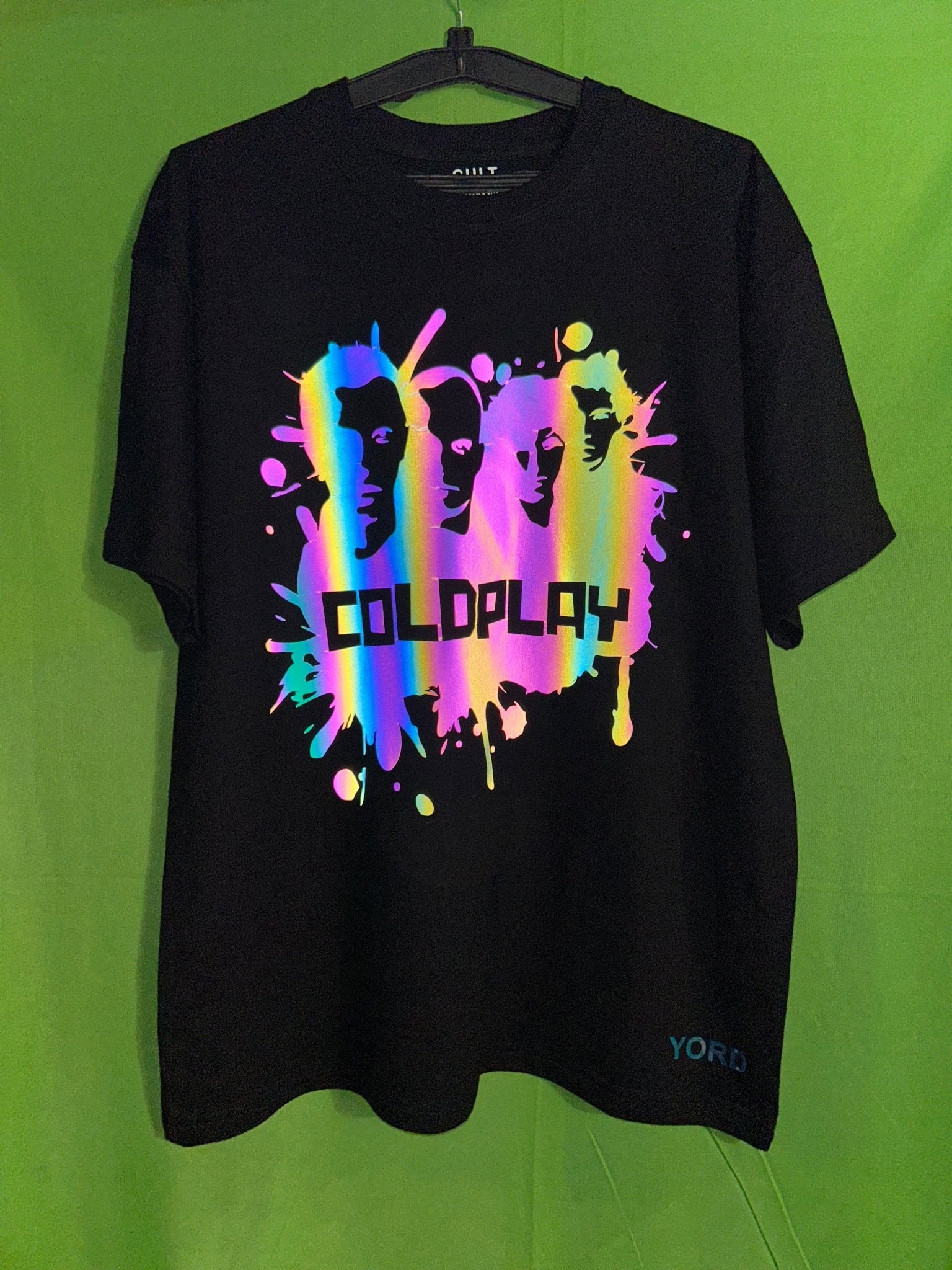Premium Coldplay Holographic Rainbow Splash Band T-Shirt - Luxury Oversized French Terry Cotton Concert Wear - YORD