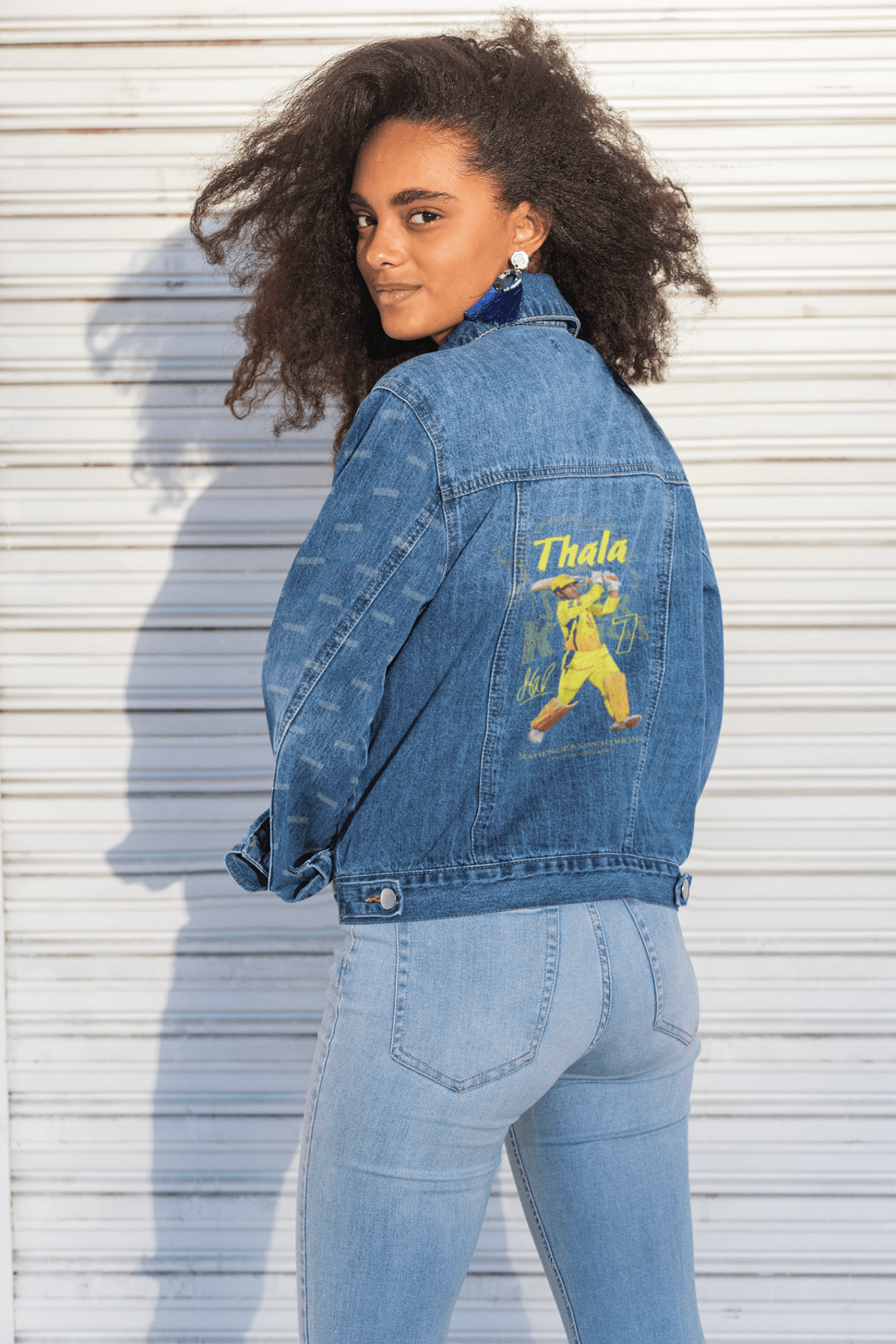 Premium CSK Thala Tribute Hand - Painted Denim Jacket - YORD
