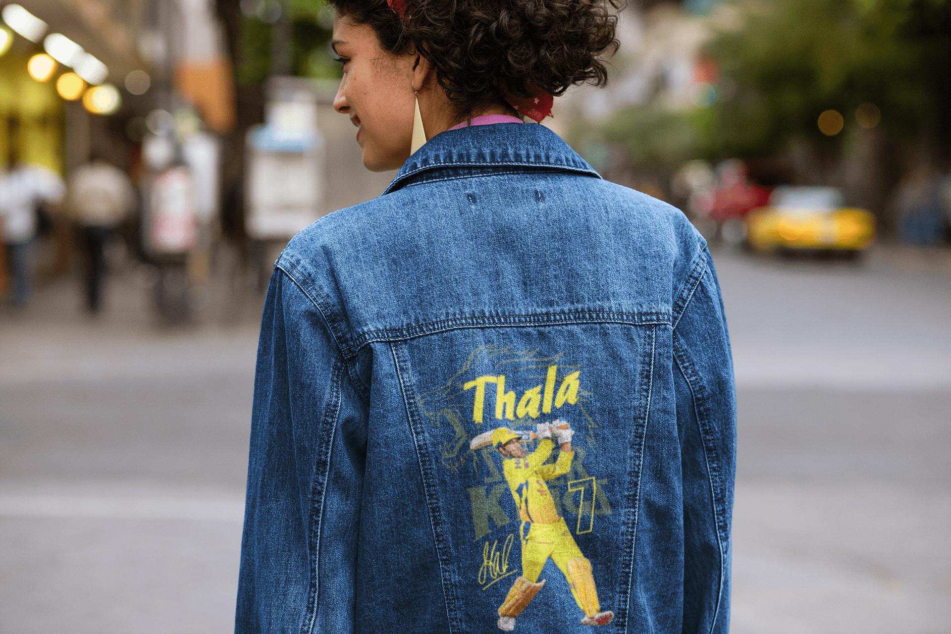Premium CSK Thala Tribute Hand - Painted Denim Jacket - YORD