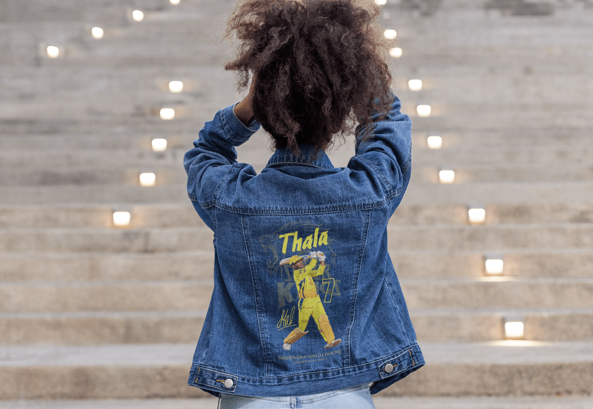 Premium CSK Thala Tribute Hand - Painted Denim Jacket - YORD