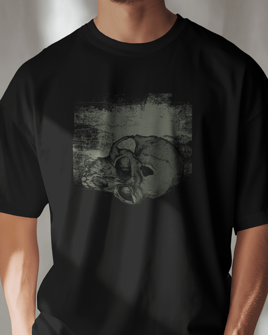 Premium Distressed Skull Print Regular Black T-shirt - YORD