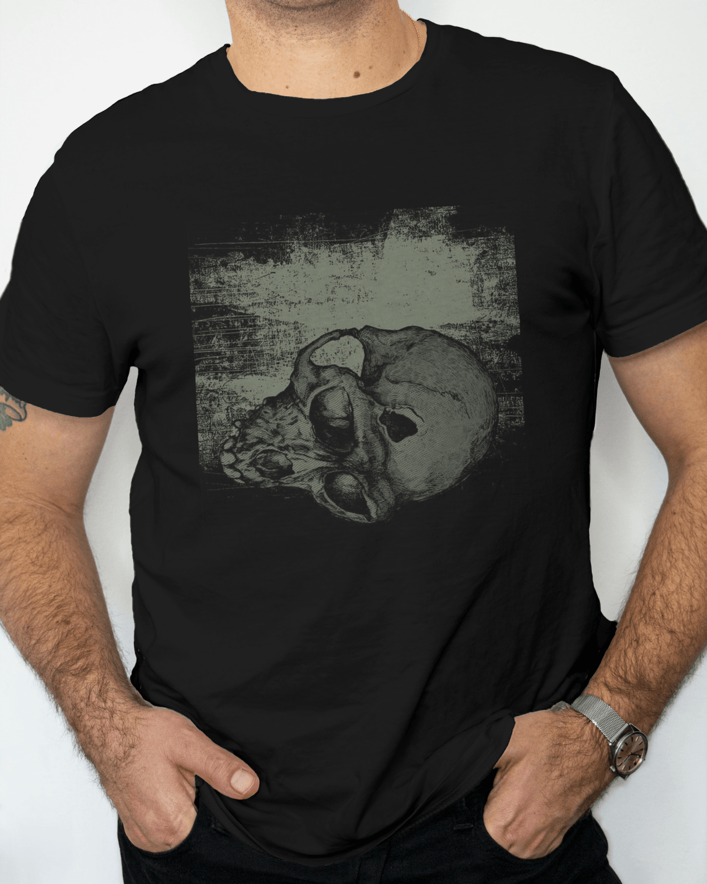 Premium Distressed Skull Print Regular Black T-shirt - YORD