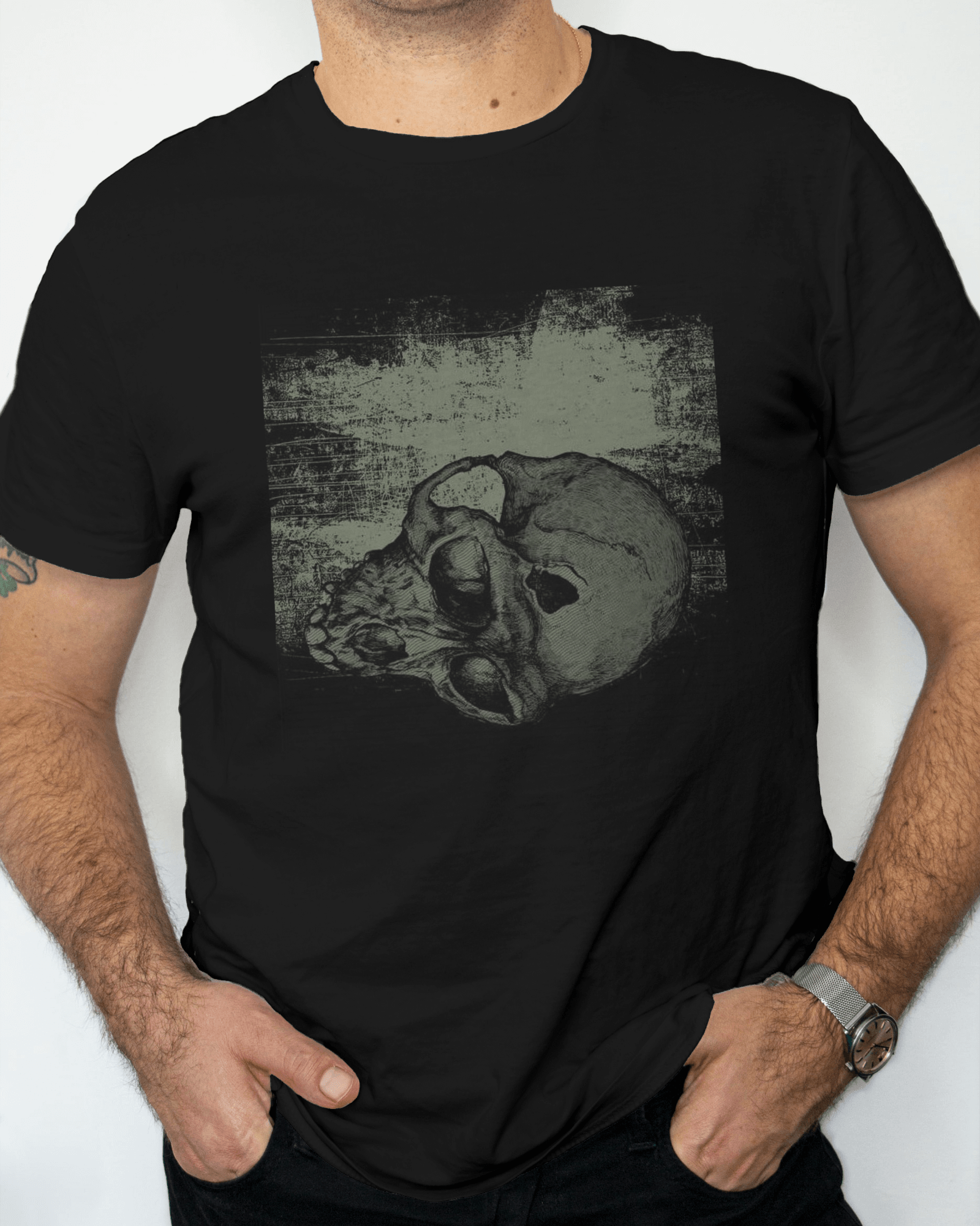 Premium Distressed Skull Print Regular Black T-shirt - YORD