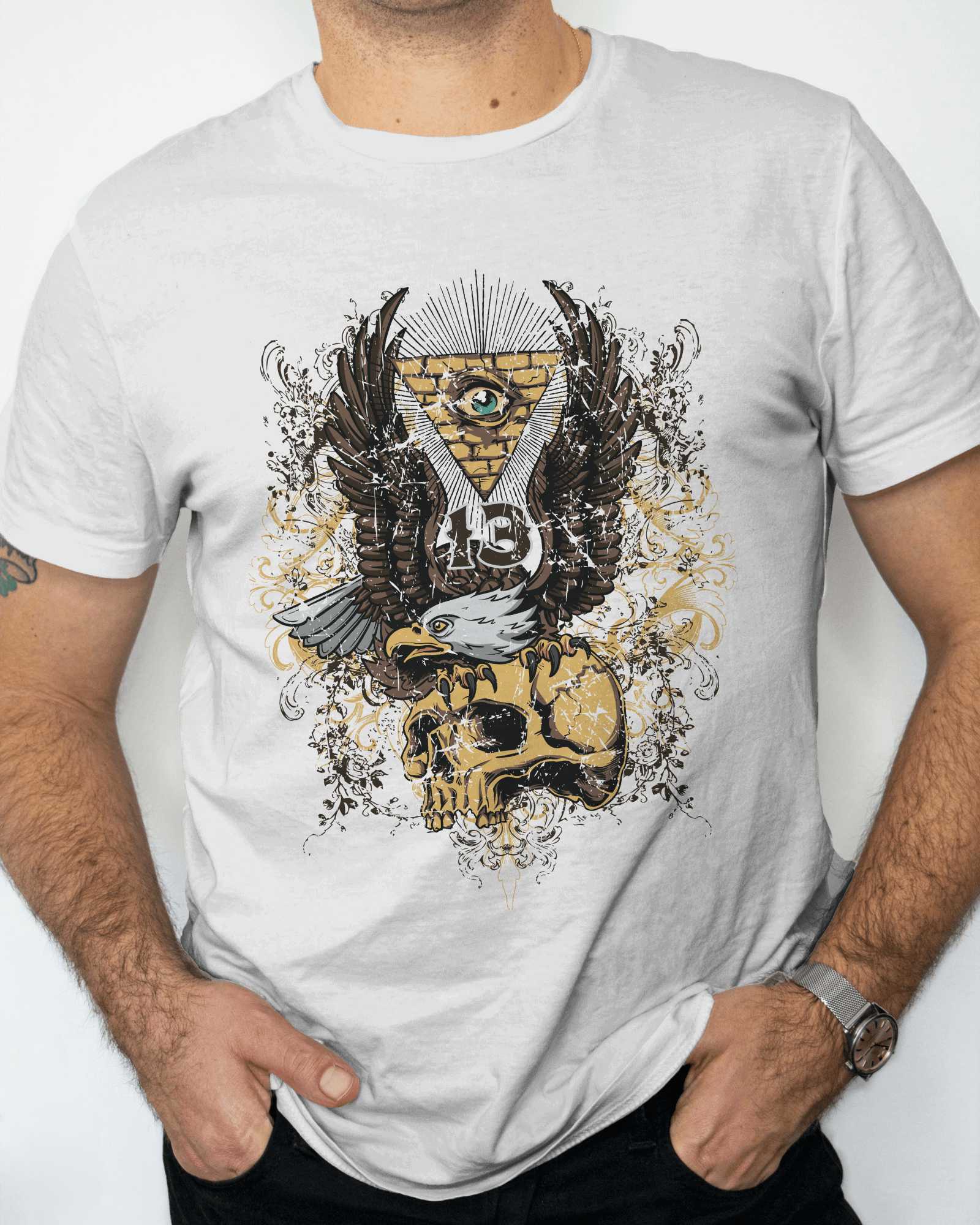 Premium Eagle & Skull Mystic Eye Graphic T-shirt - YORD