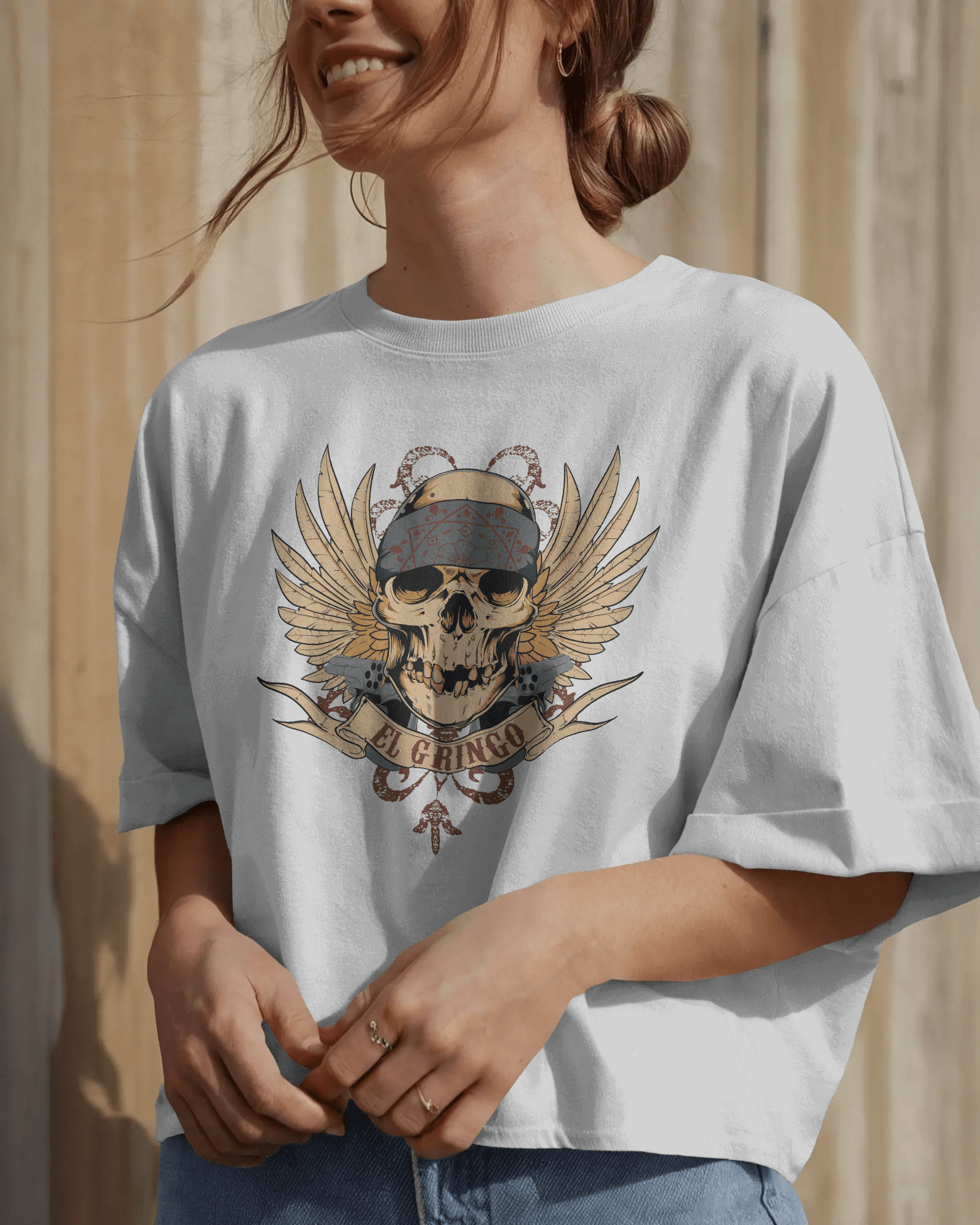 Premium El Gringo Skull Wings Oversized T-Shirt - YORD