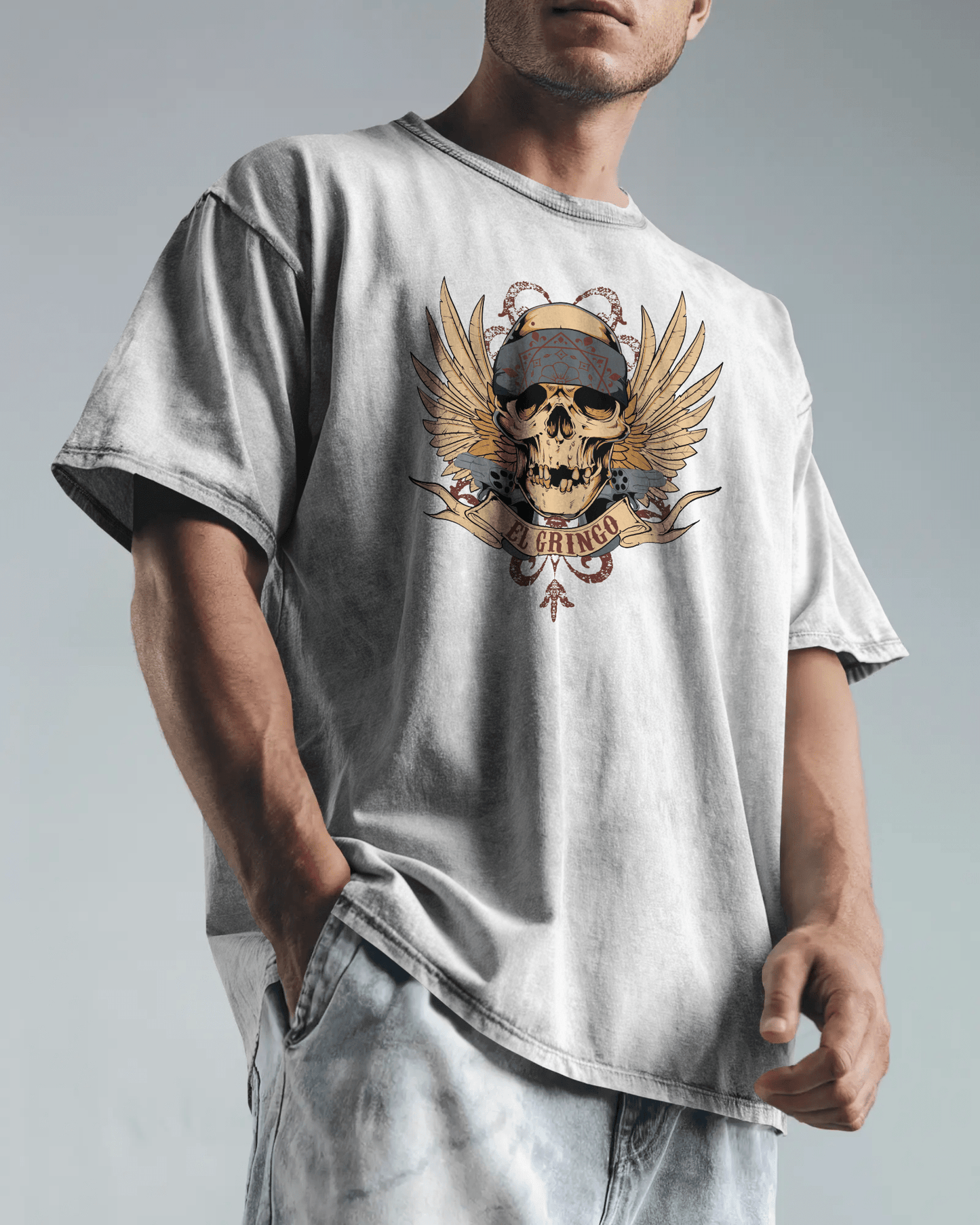 Premium El Gringo Skull Wings Oversized T-Shirt - YORD