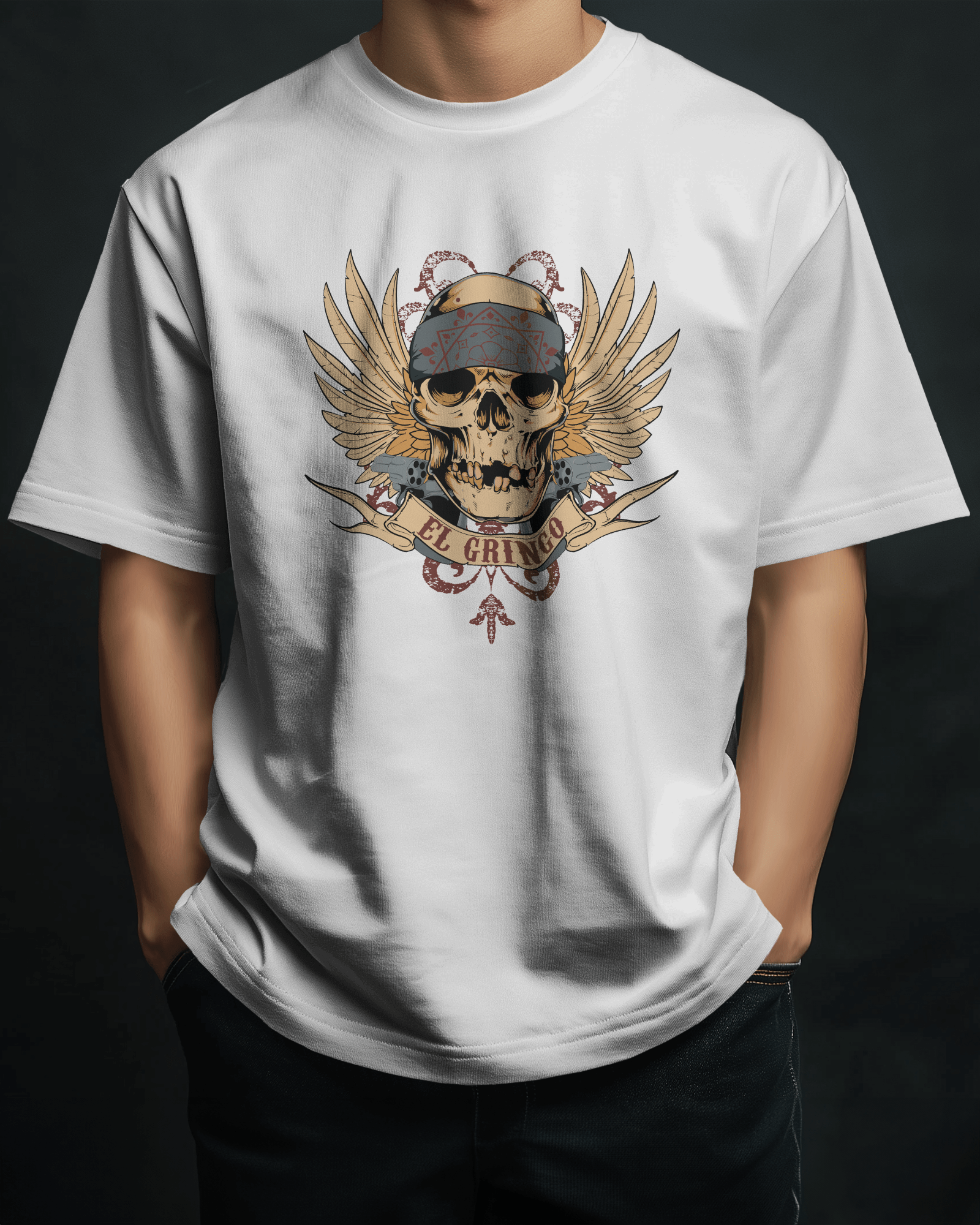 Premium El Gringo Skull Wings Oversized T-Shirt - YORD