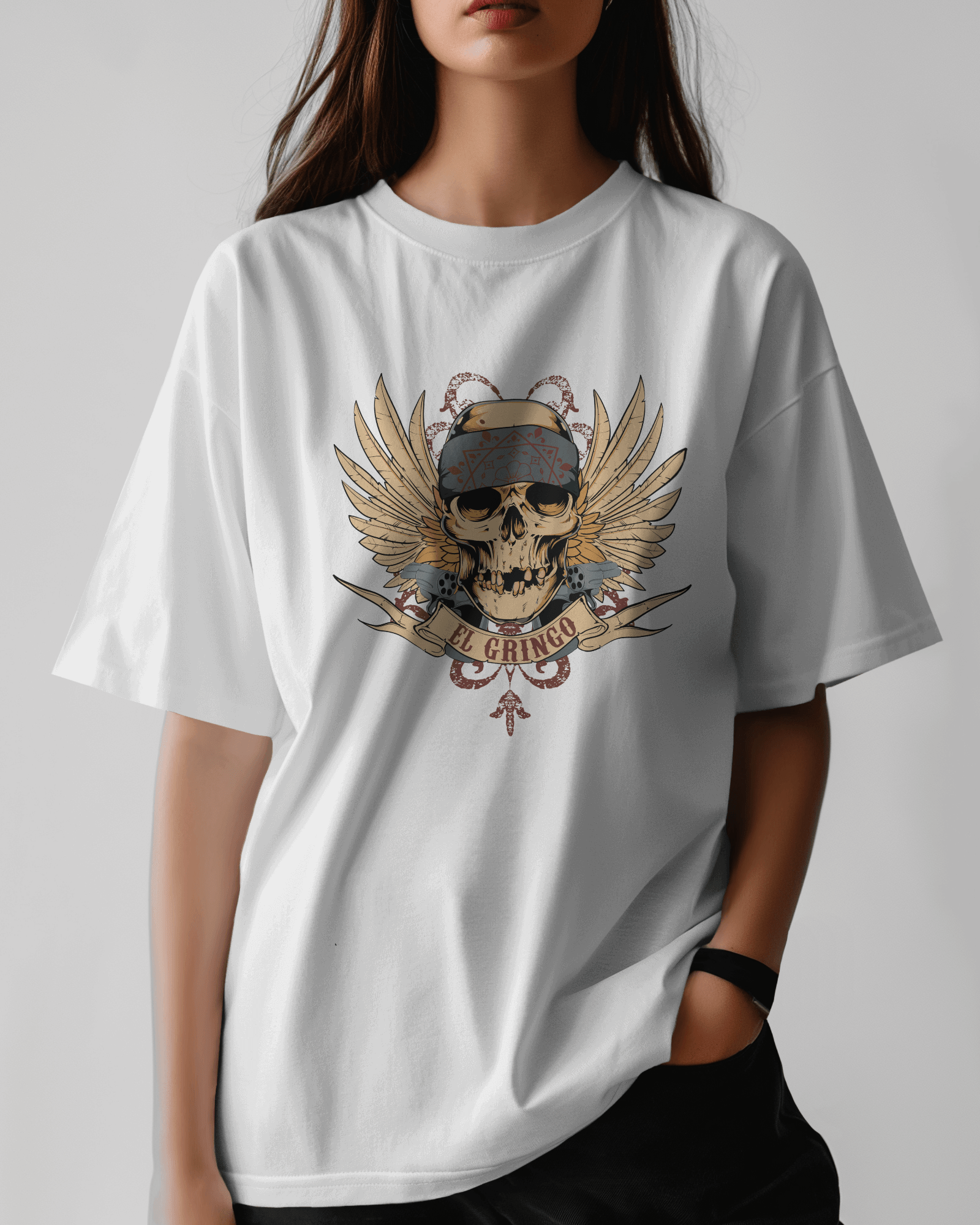 Premium El Gringo Skull Wings Oversized T-Shirt - YORD