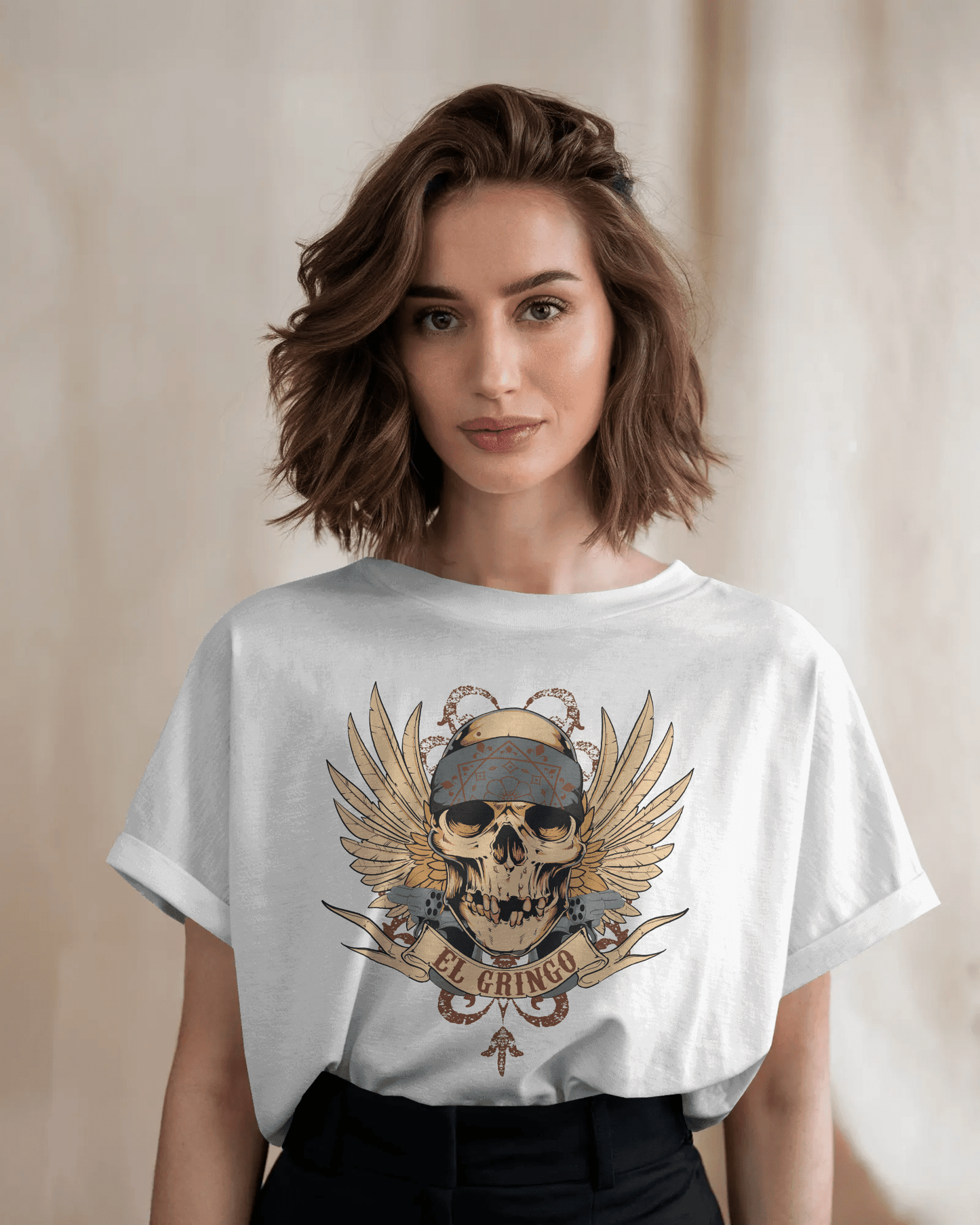 Premium El Gringo Skull Wings Oversized T-Shirt - YORD