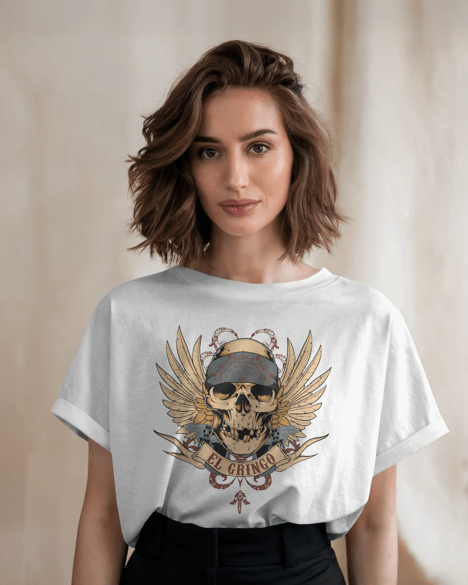 Premium El Gringo Skull Wings Oversized T-Shirt - YORD