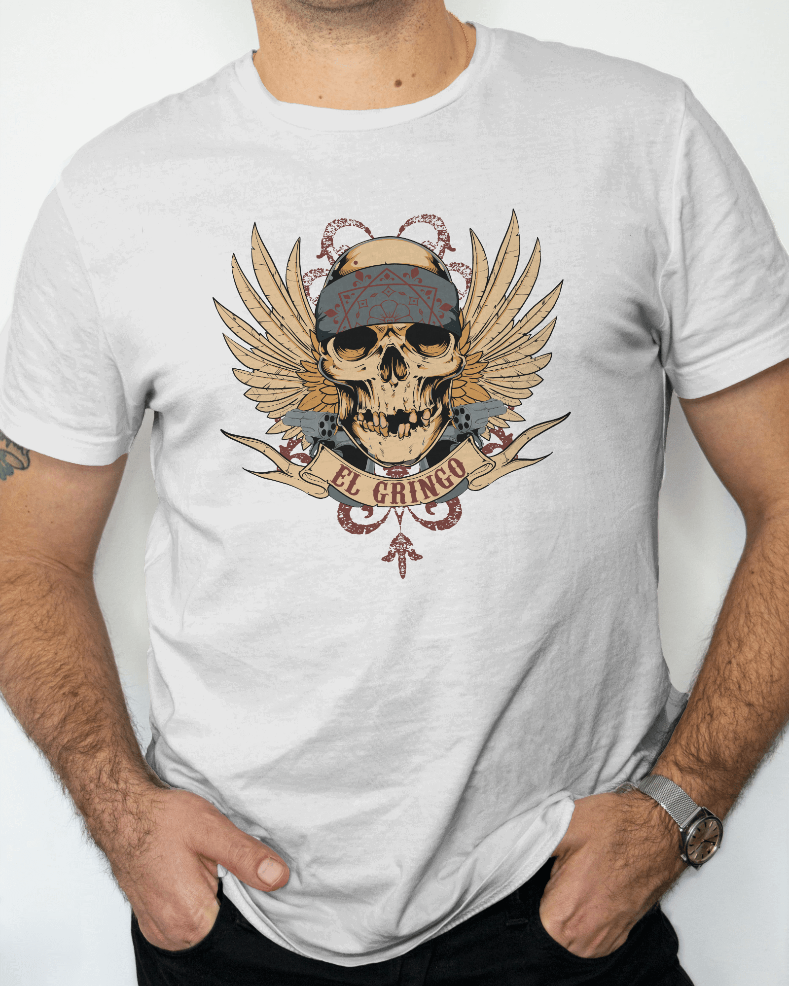 Premium El Gringo Skull Wings Regular T-shirt - YORD