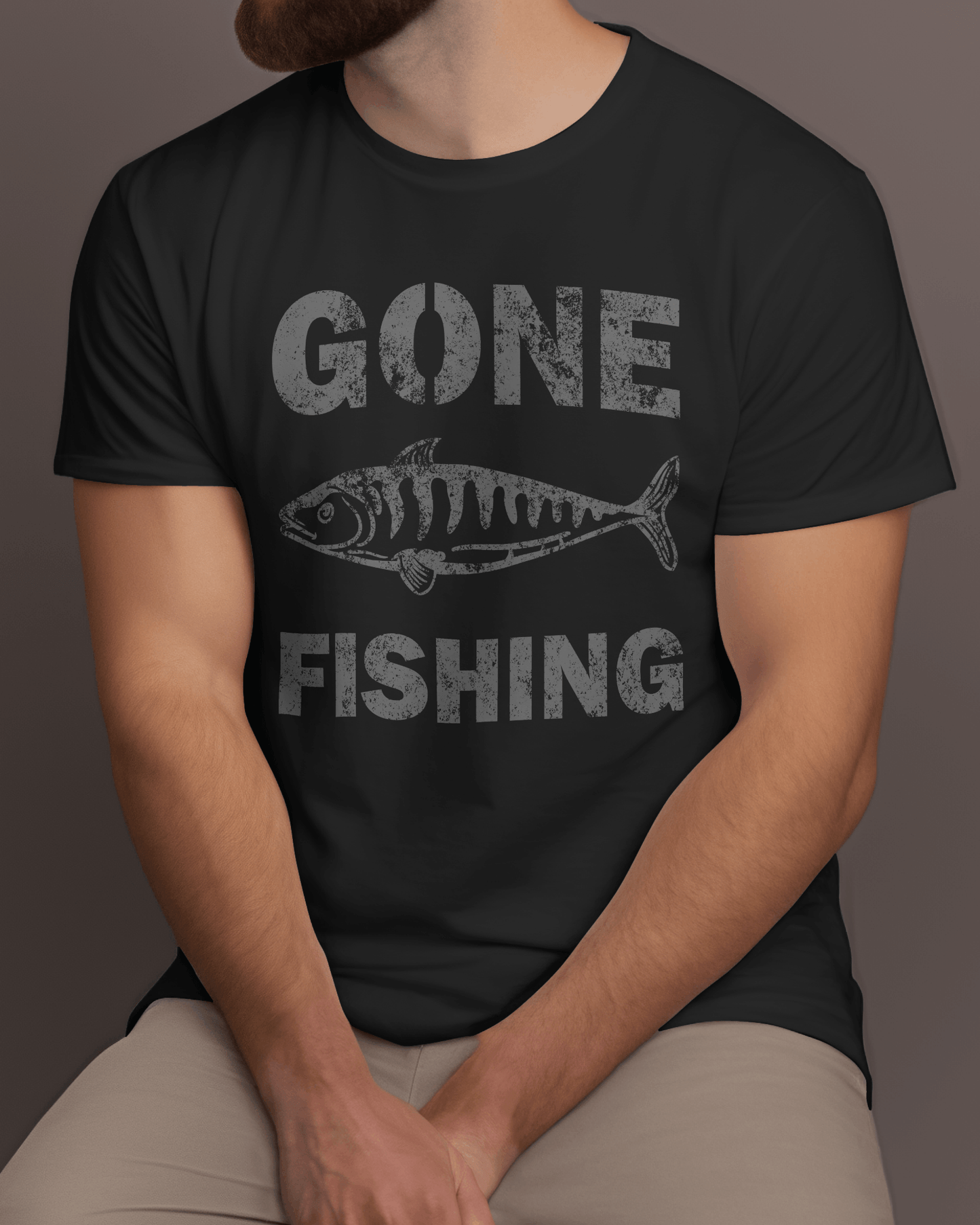 Premium Gone Fishing Distressed Print Regular T-shirt - YORD
