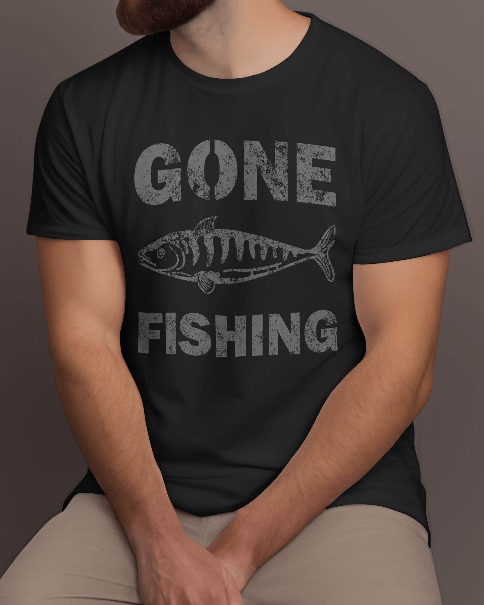 Premium Gone Fishing Distressed Print Regular T-shirt - YORD