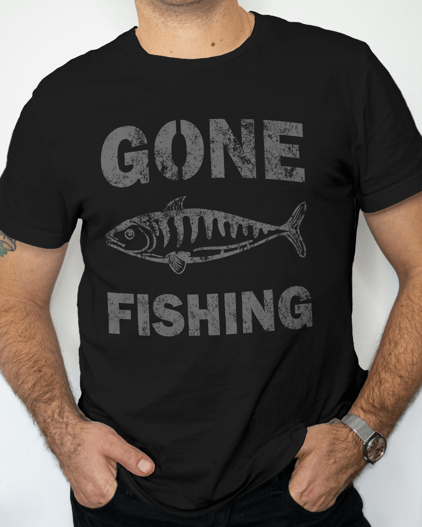 Premium Gone Fishing Distressed Print Regular T-shirt - YORD