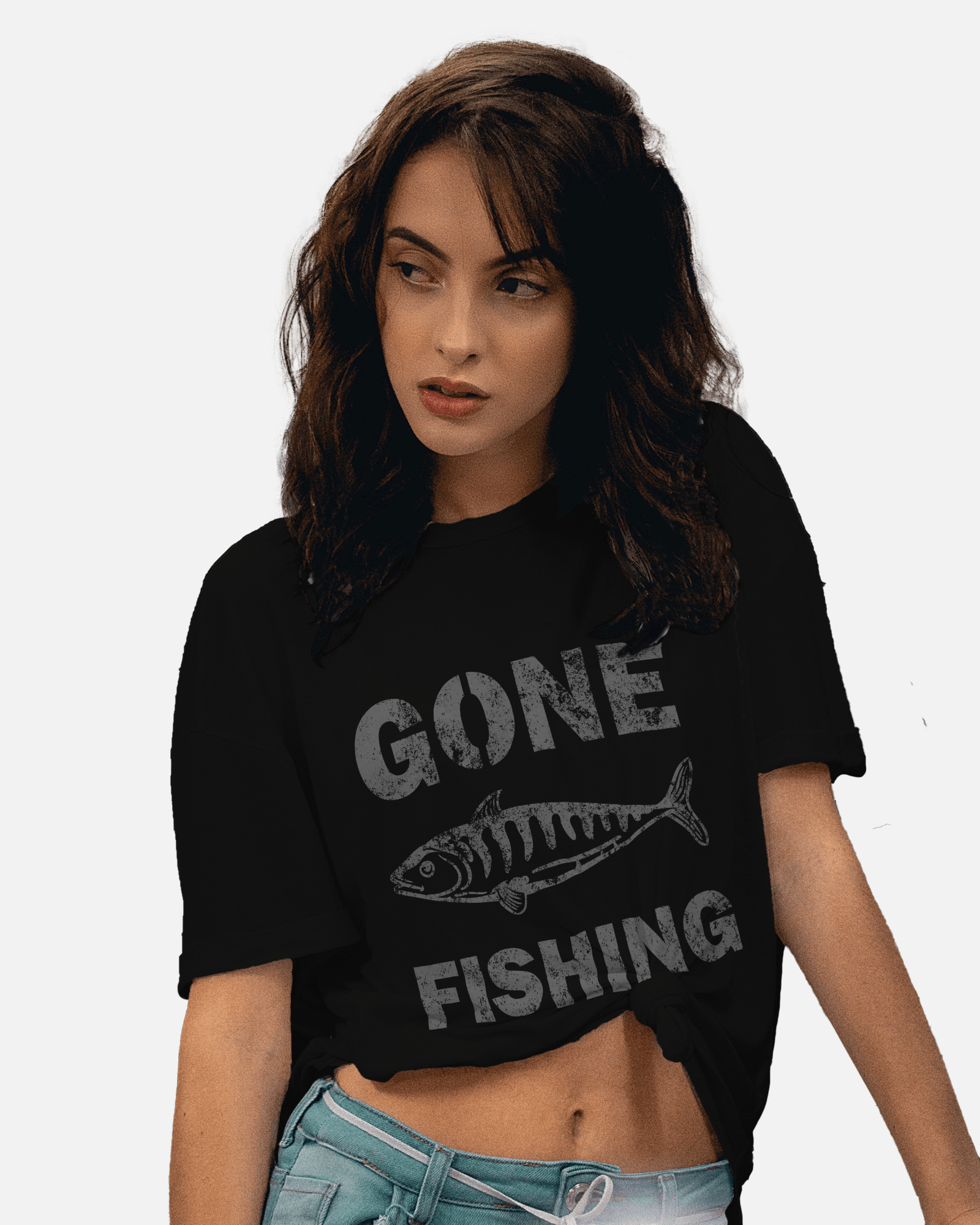 Premium Gone Fishing Distressed Print Regular T-shirt - YORD