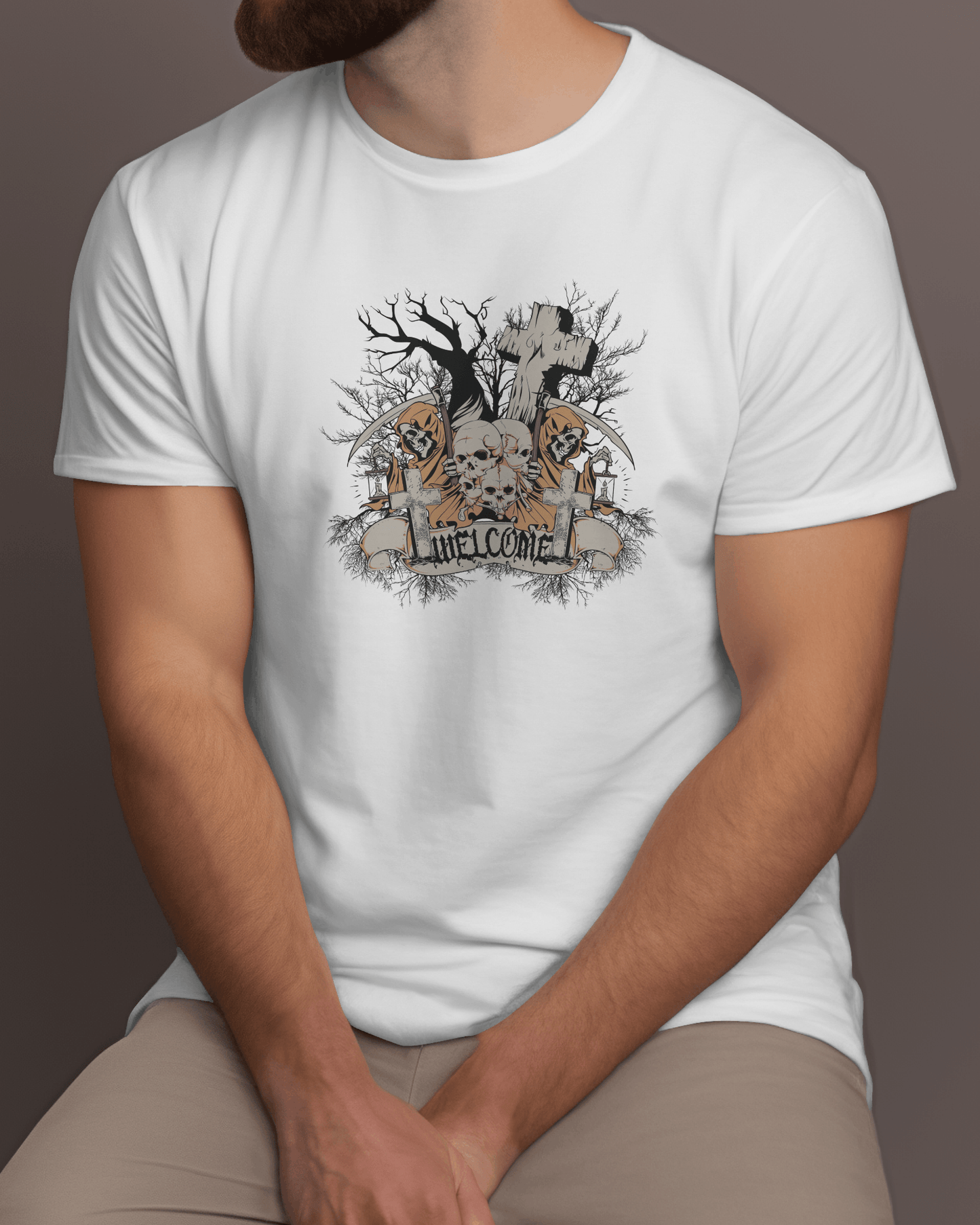 Premium Grim Reaper 'UNWELCOME' Gothic Print T-Shirt - YORD