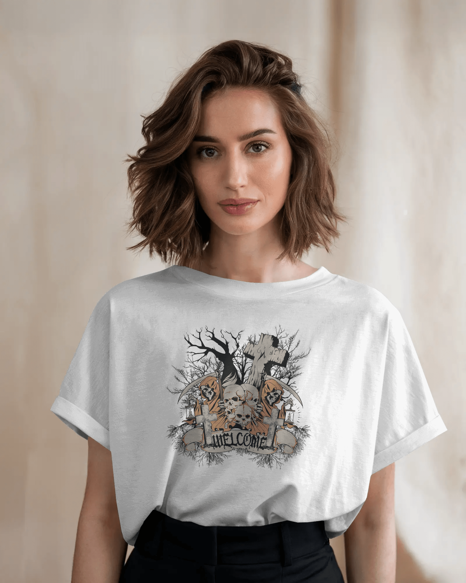 Premium Grim Reaper 'Unwelcome' Oversized Gothic T-shirt - YORD
