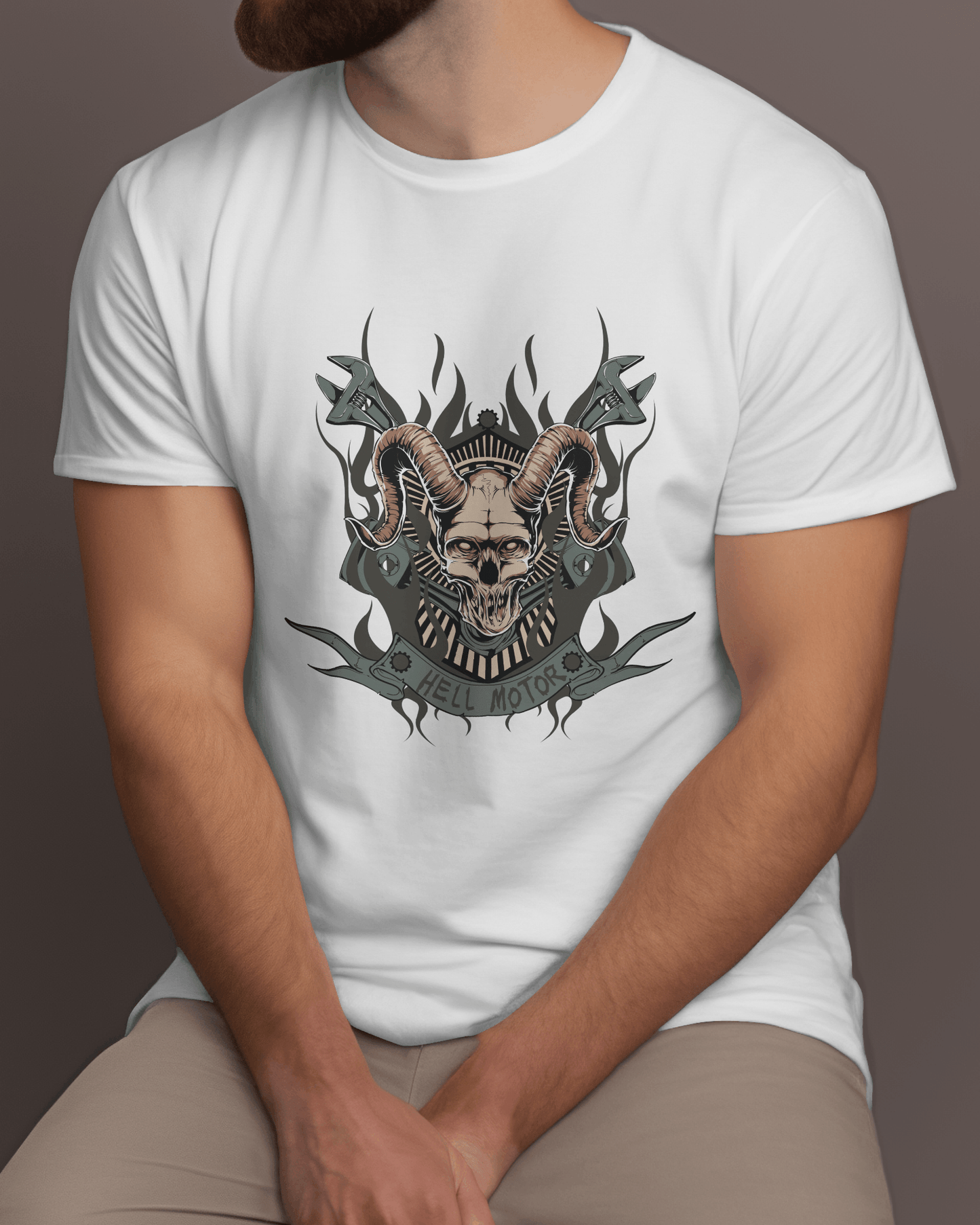 Premium Hell Motors Skull Ram Horns Gothic T-shirt - YORD