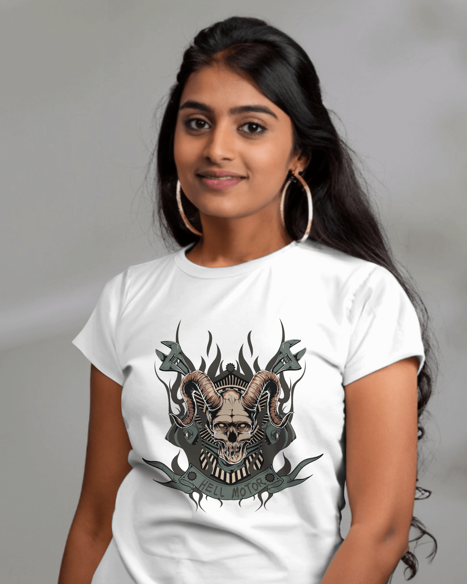 Premium Hell Motors Skull Ram Horns Gothic T-shirt - YORD