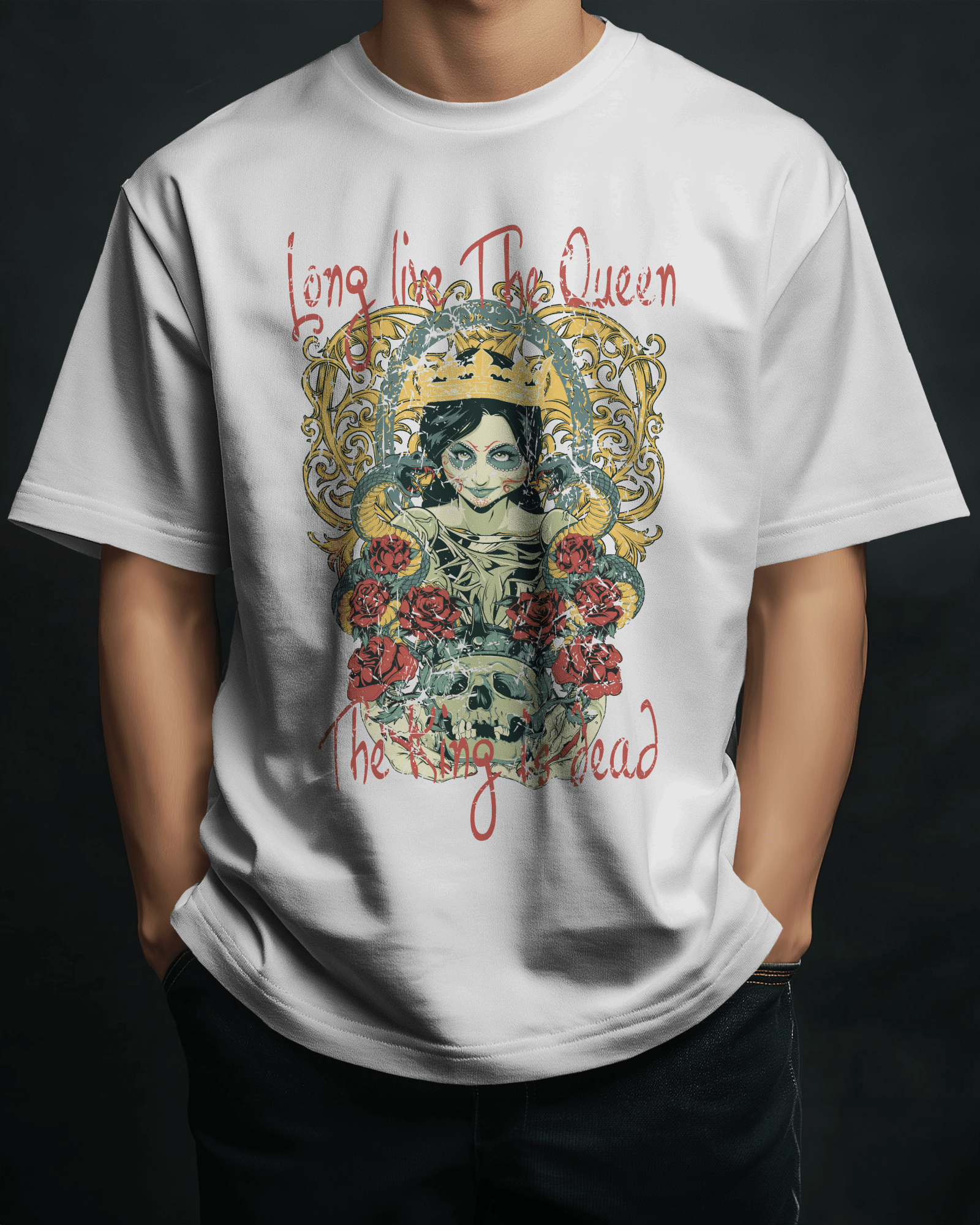 Premium 'Long Live The Queen' Gothic Art Oversized T-shirt - YORD