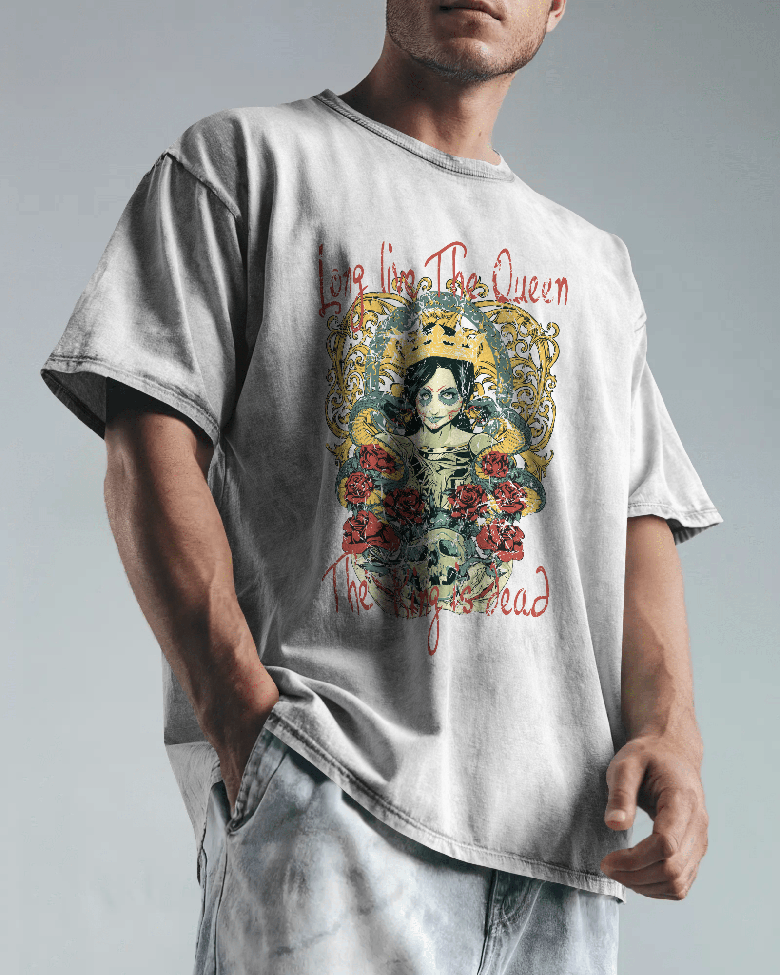 Premium 'Long Live The Queen' Gothic Art Oversized T-shirt - YORD