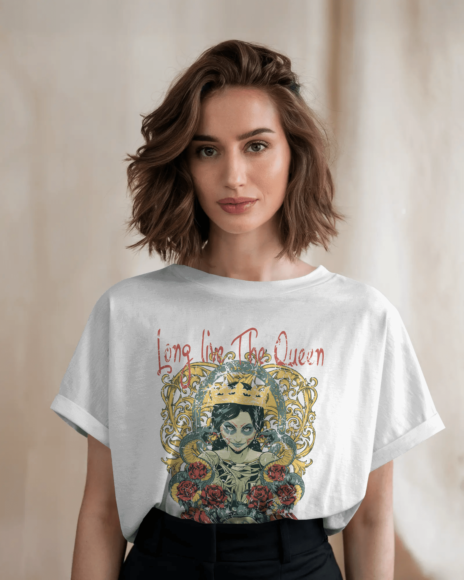 Premium 'Long Live The Queen' Gothic Art Oversized T-shirt - YORD