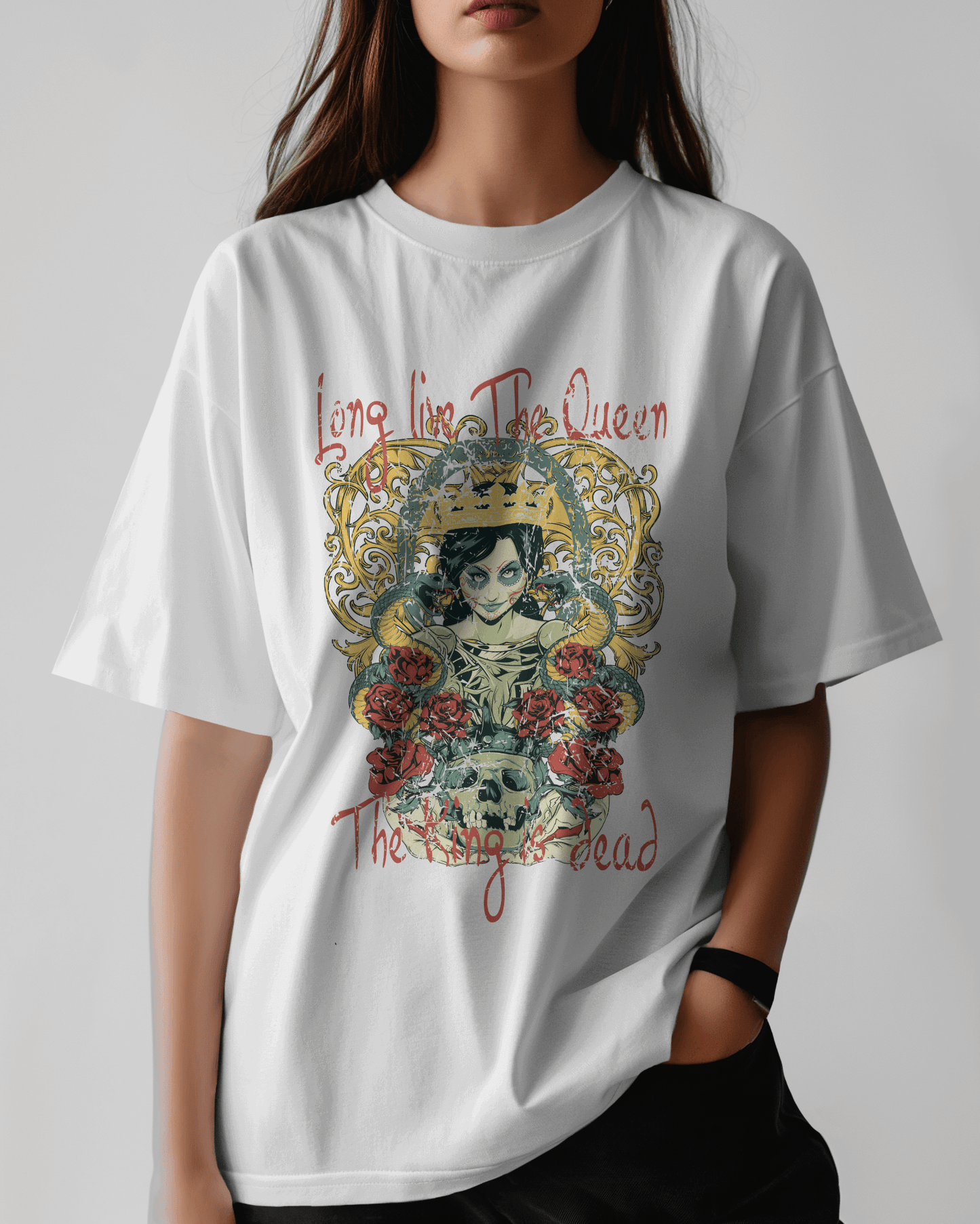Premium 'Long Live The Queen' Gothic Art Oversized T-shirt - YORD