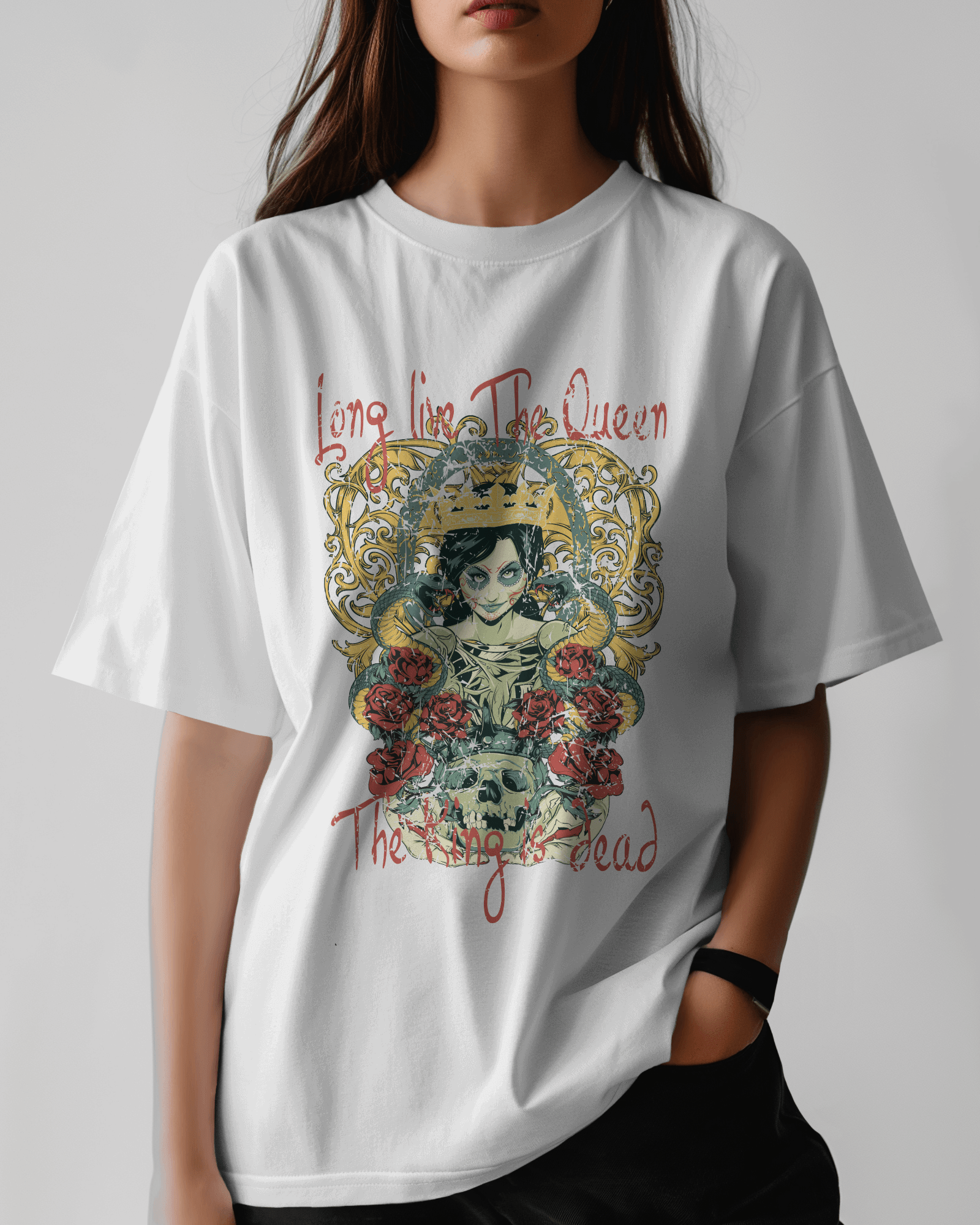 Premium 'Long Live The Queen' Gothic Art Oversized T-shirt - YORD