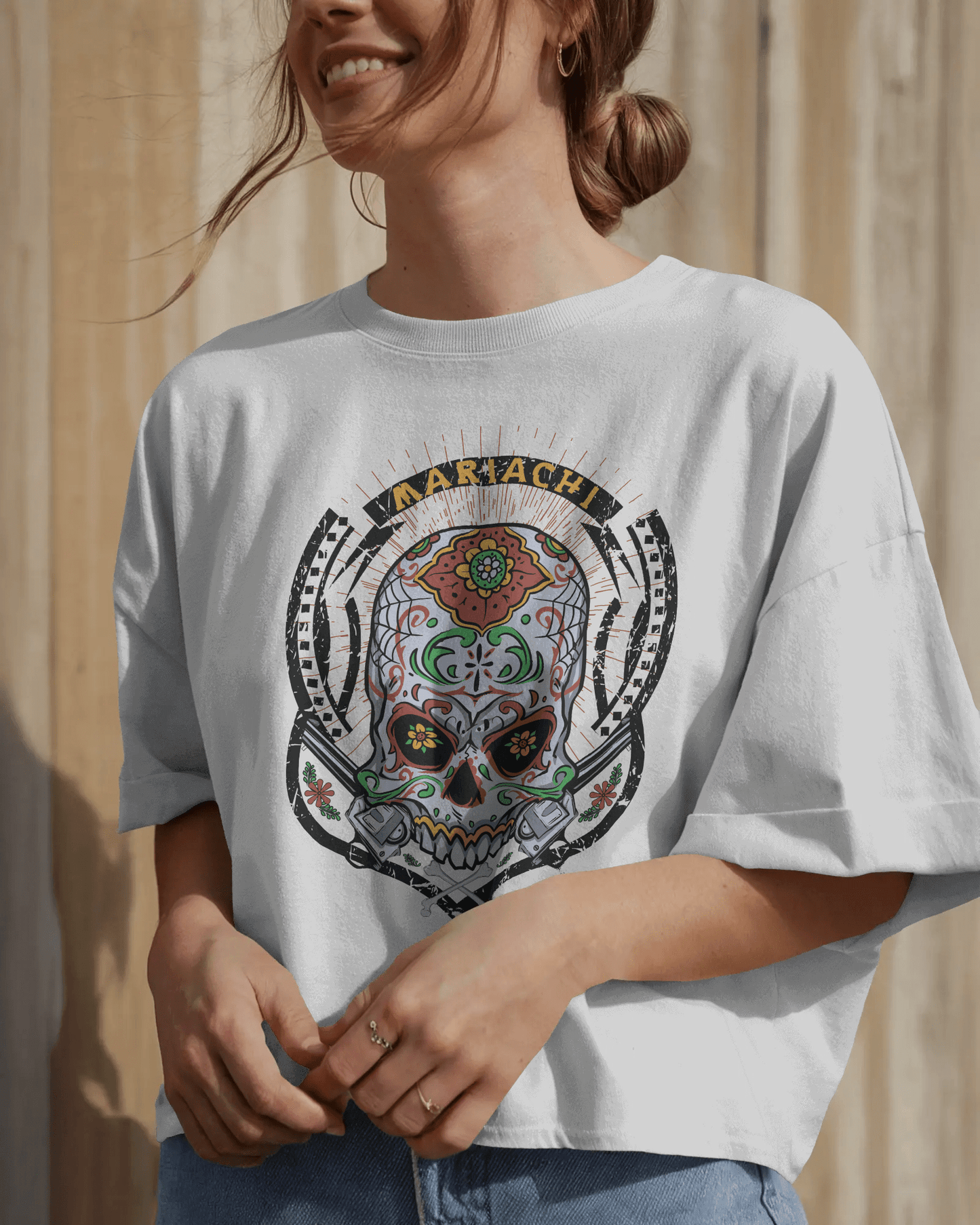 Premium Mariachi Sugar Skull Oversized T-shirt - YORD