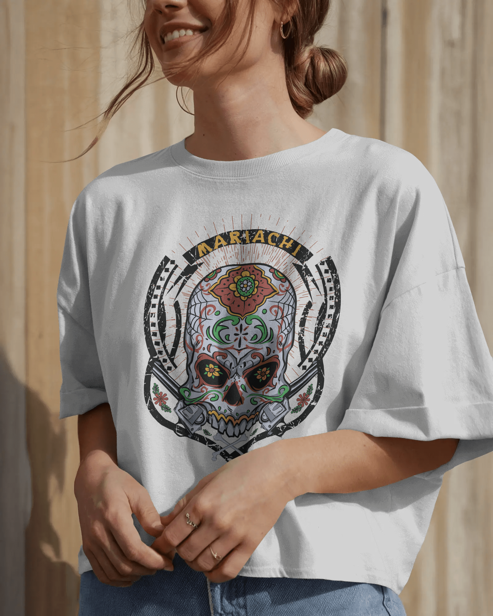 Premium Mariachi Sugar Skull Oversized T-shirt - YORD