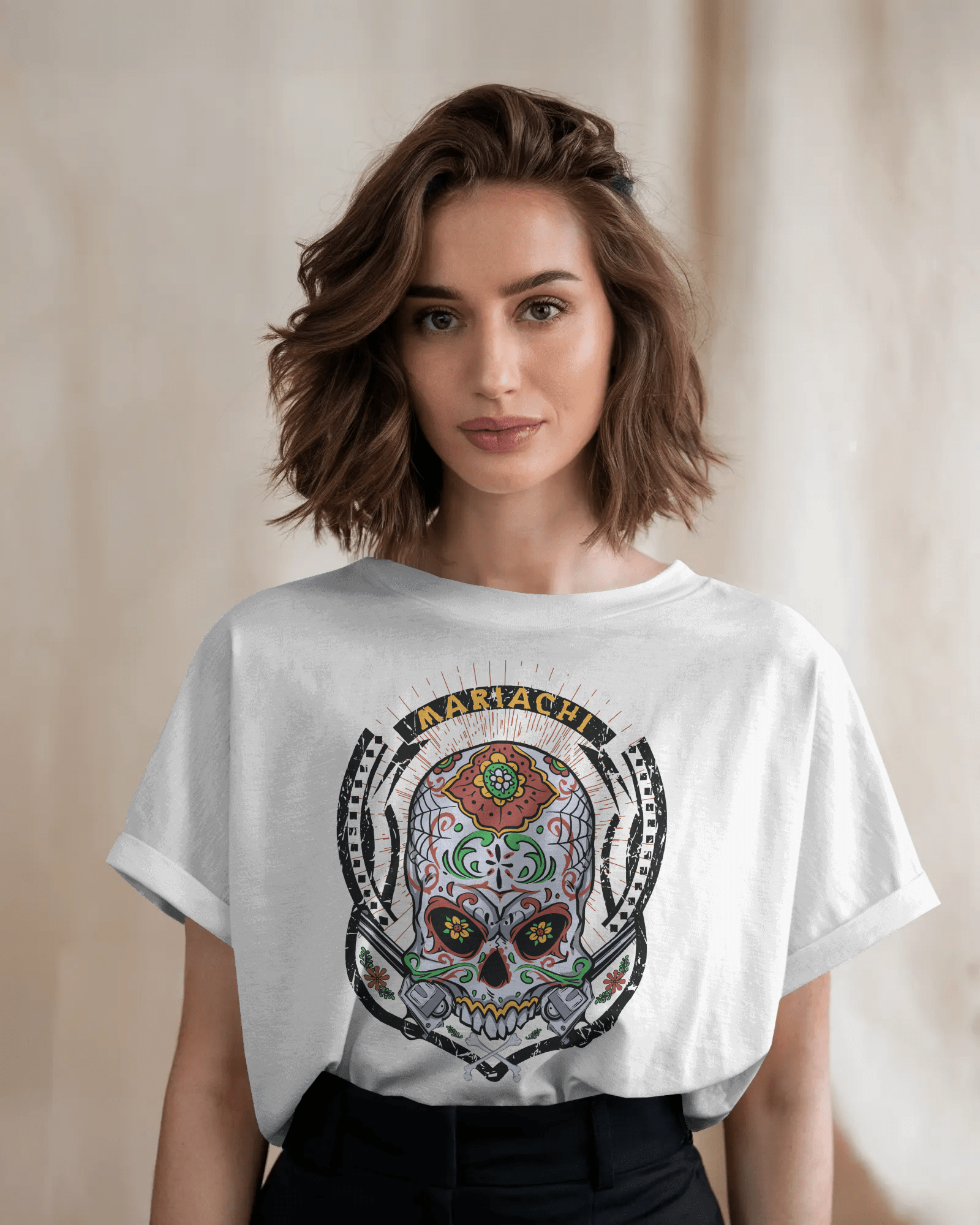 Premium Mariachi Sugar Skull Oversized T-shirt - YORD