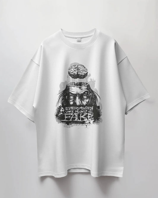 Premium Mind Illusion 'Everything Fake' Oversized T-Shirt - YORD