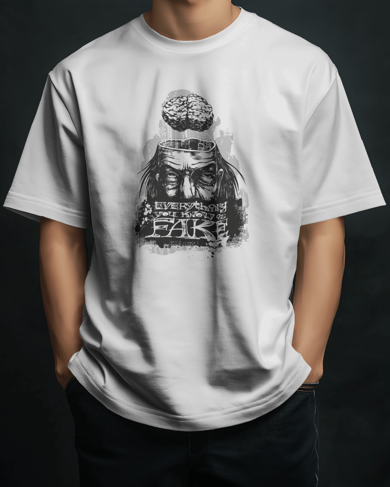 Premium Mind Illusion 'Everything Fake' Oversized T-Shirt - YORD