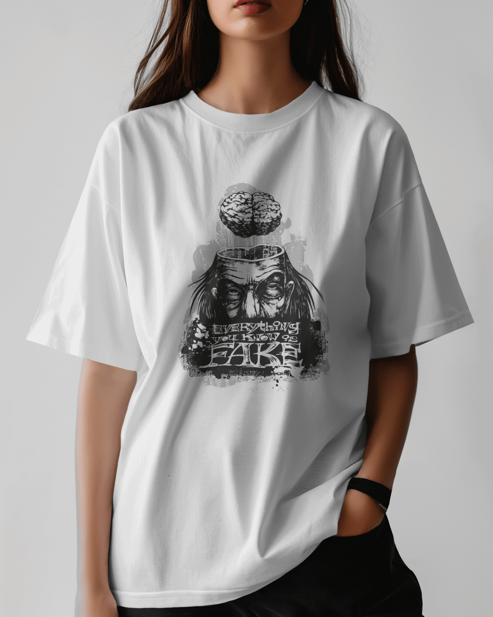 Premium Mind Illusion 'Everything Fake' Oversized T-Shirt - YORD