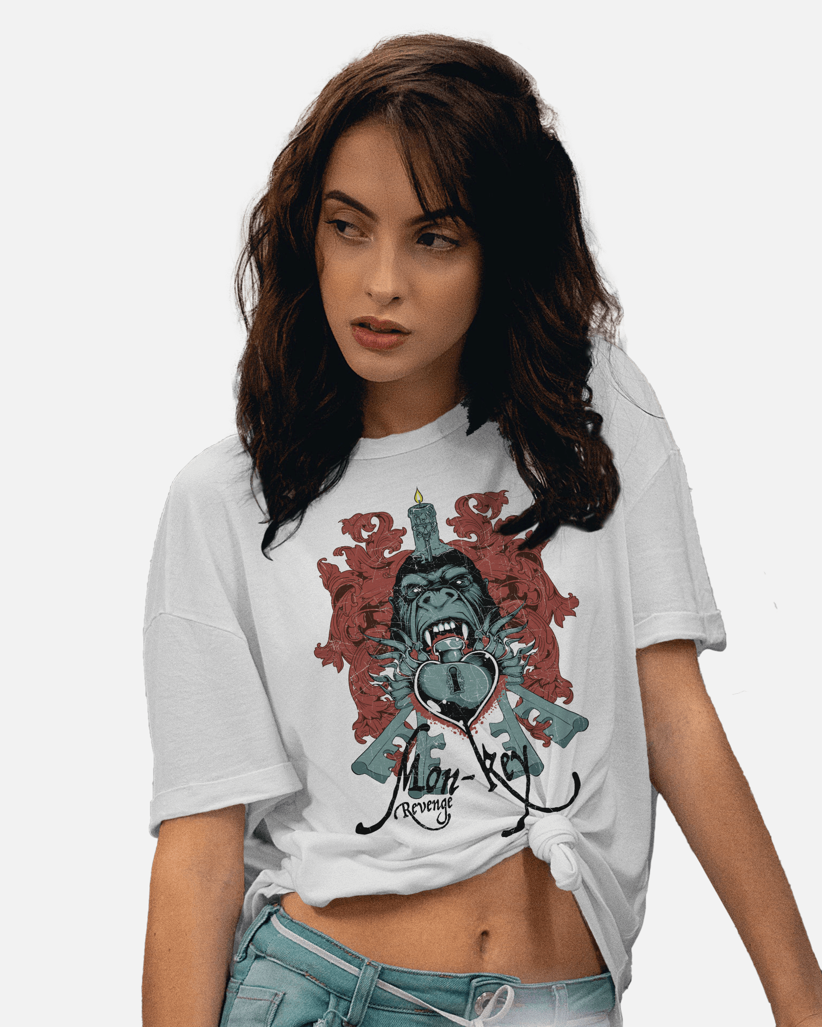Premium Monkey Key Revenge Graphic White T-shirt - YORD