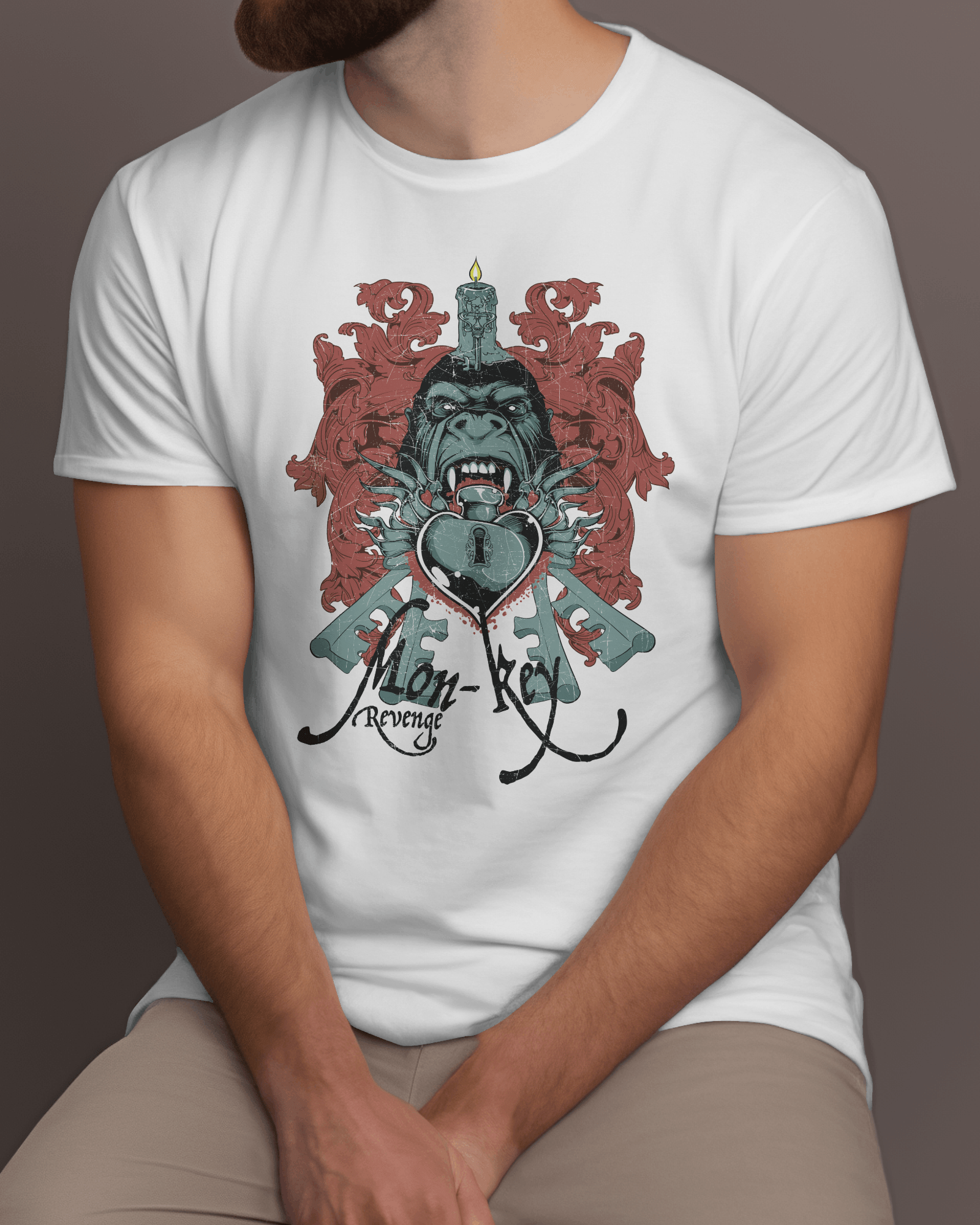 Premium Monkey Key Revenge Graphic White T-shirt - YORD