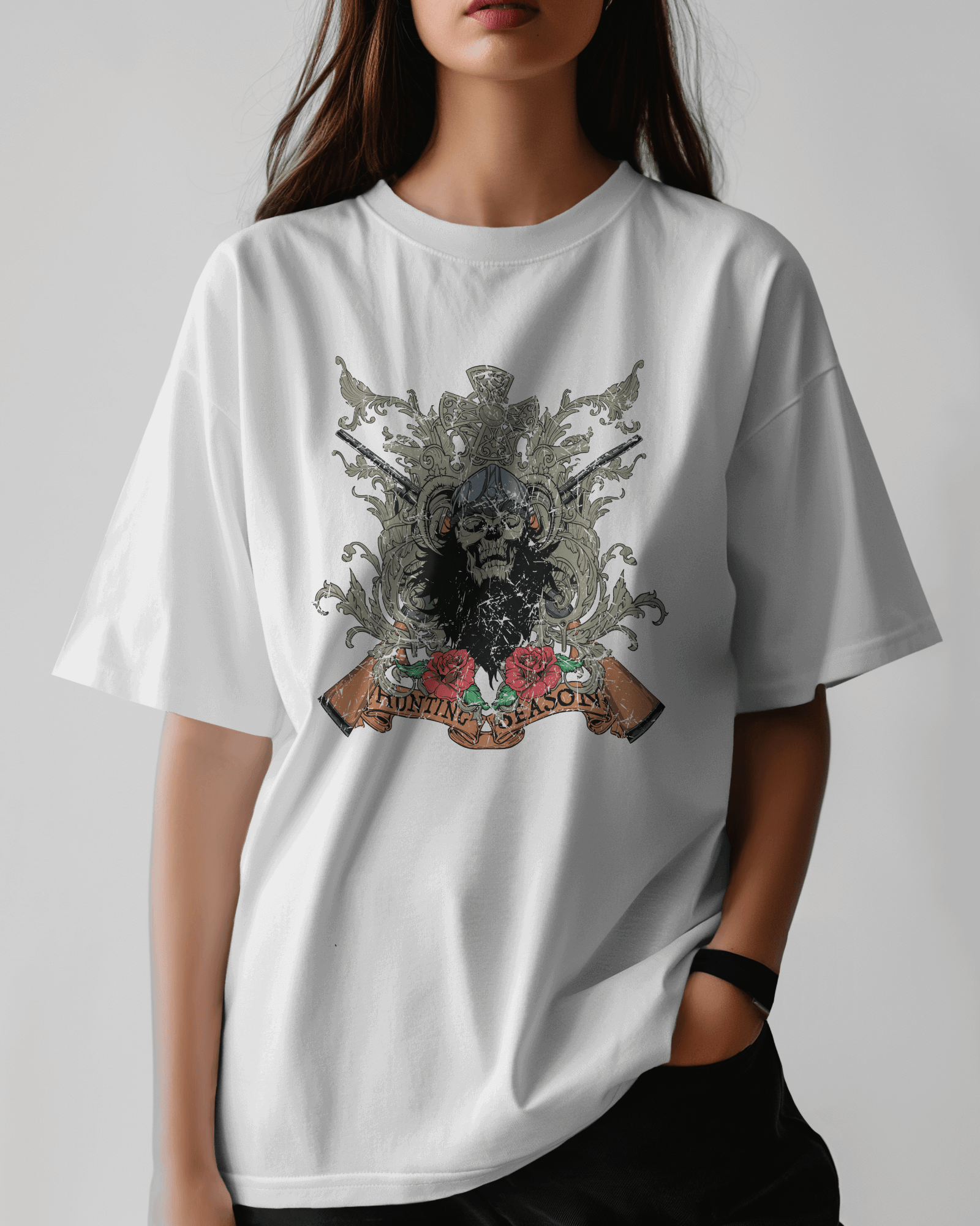 Premium Oversize Hunting Season Skull Gothic T-shirt - YORD