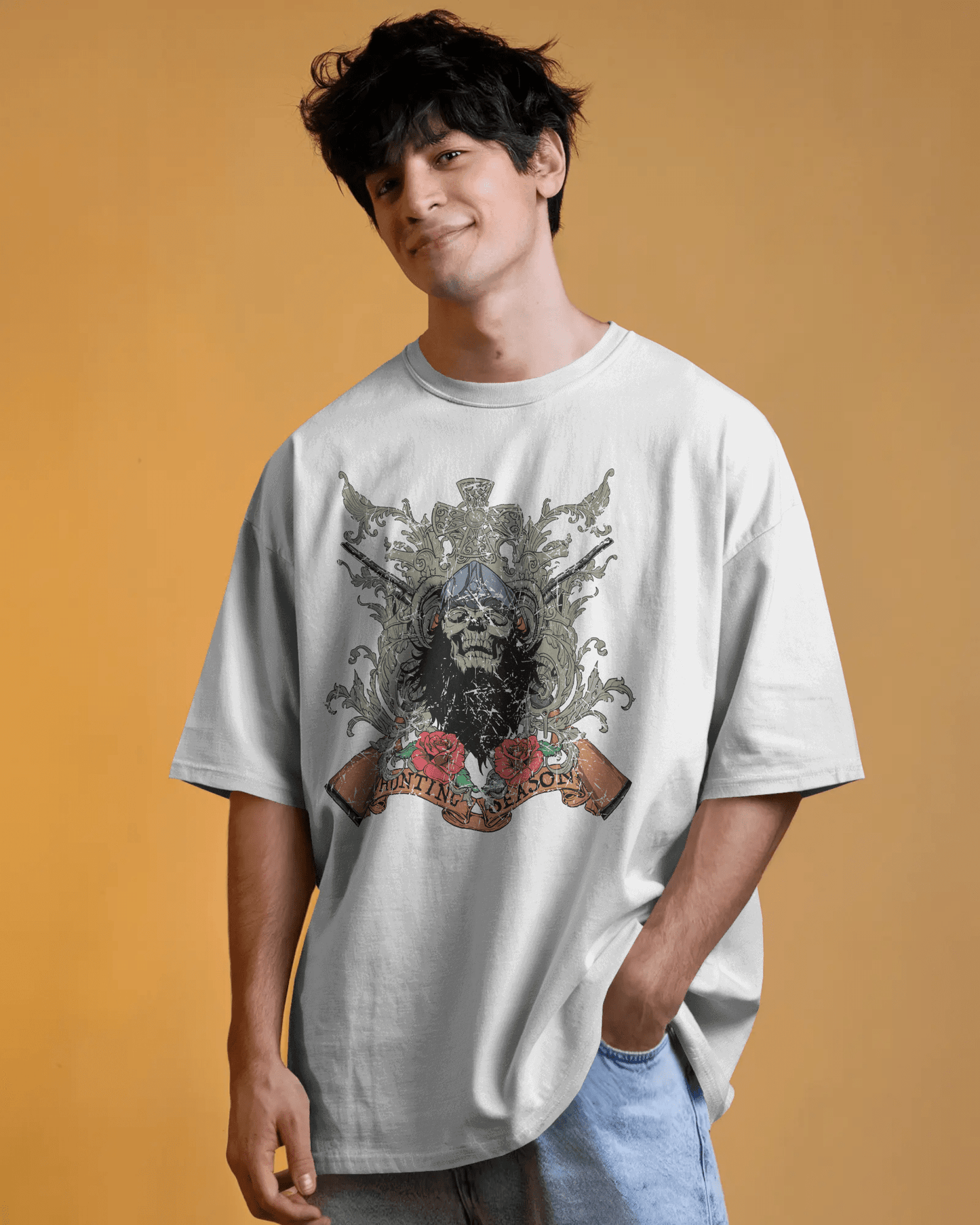 Premium Oversize Hunting Season Skull Gothic T-shirt - YORD