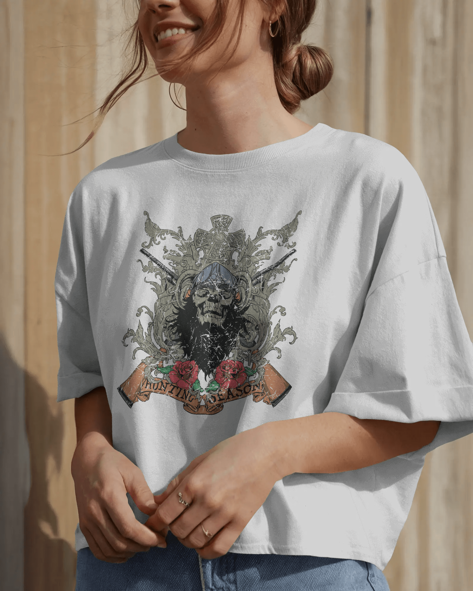 Premium Oversize Hunting Season Skull Gothic T-shirt - YORD