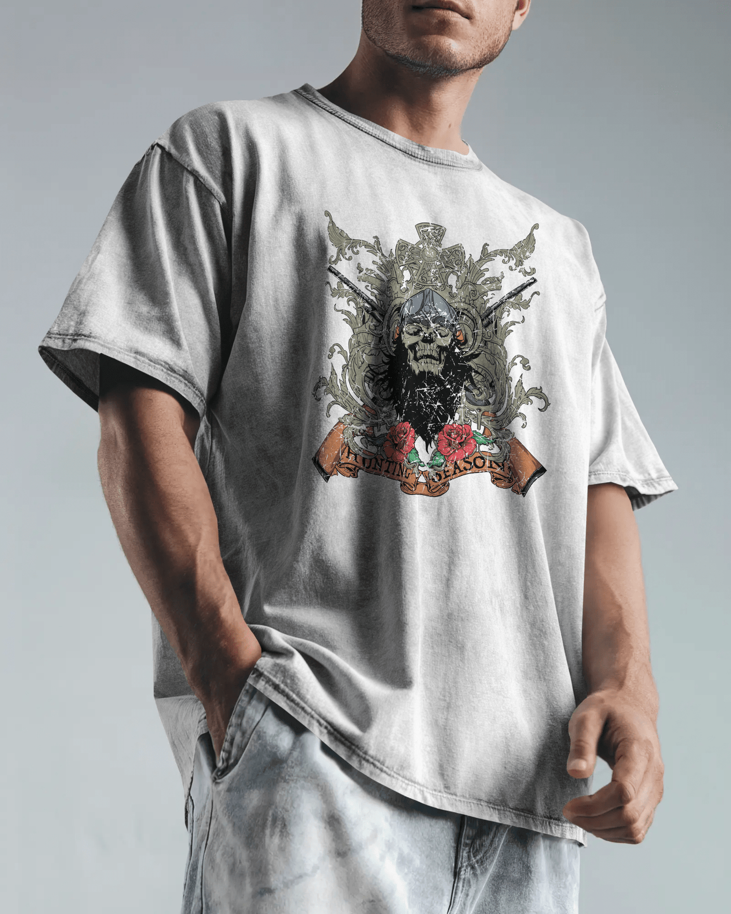 Premium Oversize Hunting Season Skull Gothic T-shirt - YORD