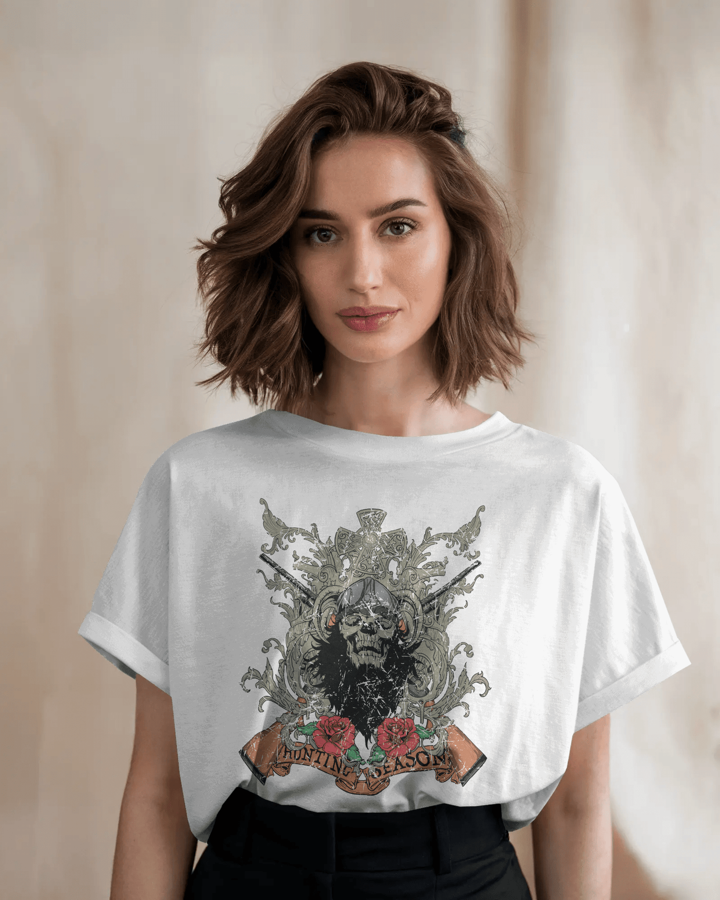 Premium Oversize Hunting Season Skull Gothic T-shirt - YORD